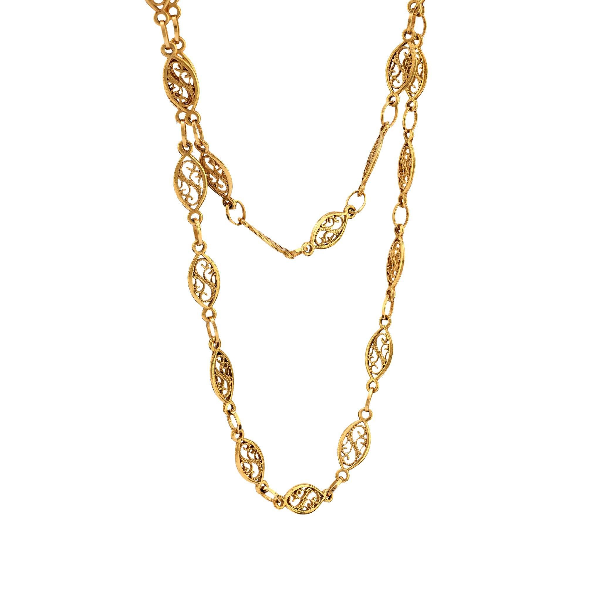 Collar de eslabones de fantasía francés antiguo de oro amarillo de 18 quilates Victoriano