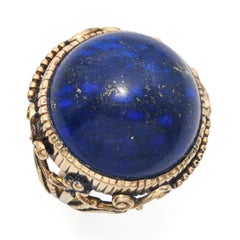 Antique French 18k Yellow Gold Lapis Lazuli Ornate Dome Ring