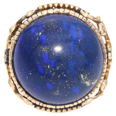 Antique French 18k Yellow Gold Lapis Lazuli Ornate Dome Ring