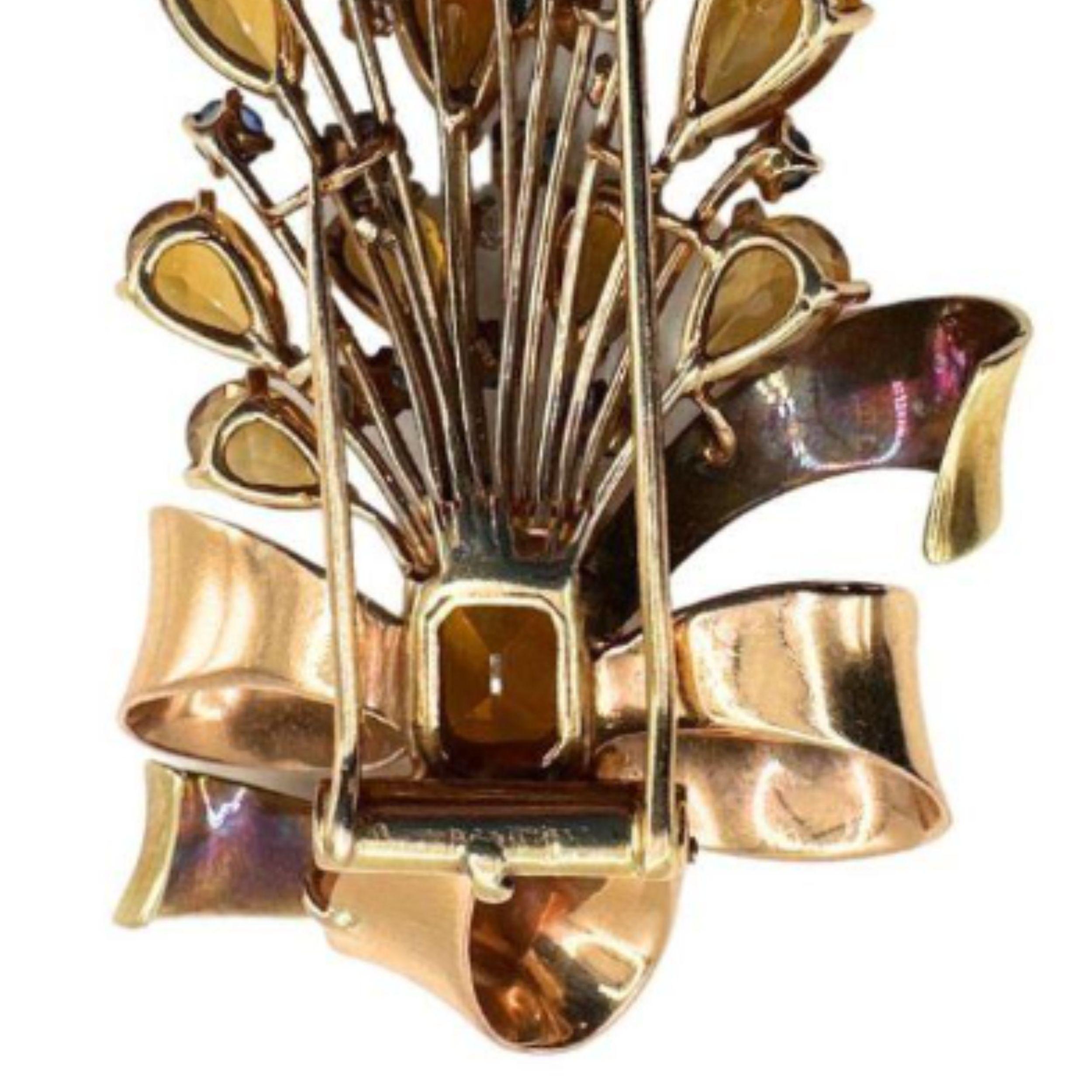 Antique French 18K Yellow Gold Multi-Gemstone  Large Brooch For Sale 1