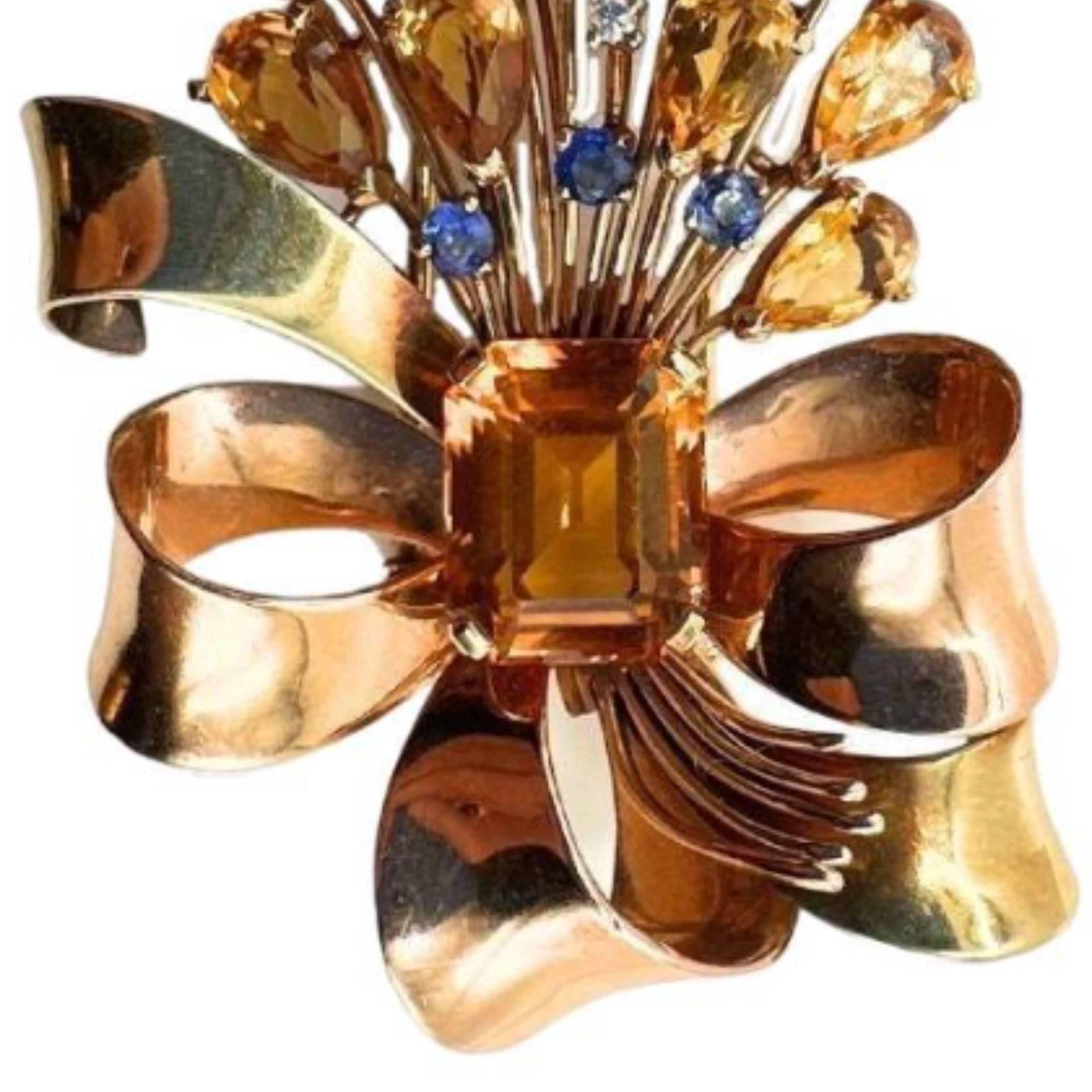 Antique French 18K Yellow Gold Multi-Gemstone  Large Brooch For Sale 2