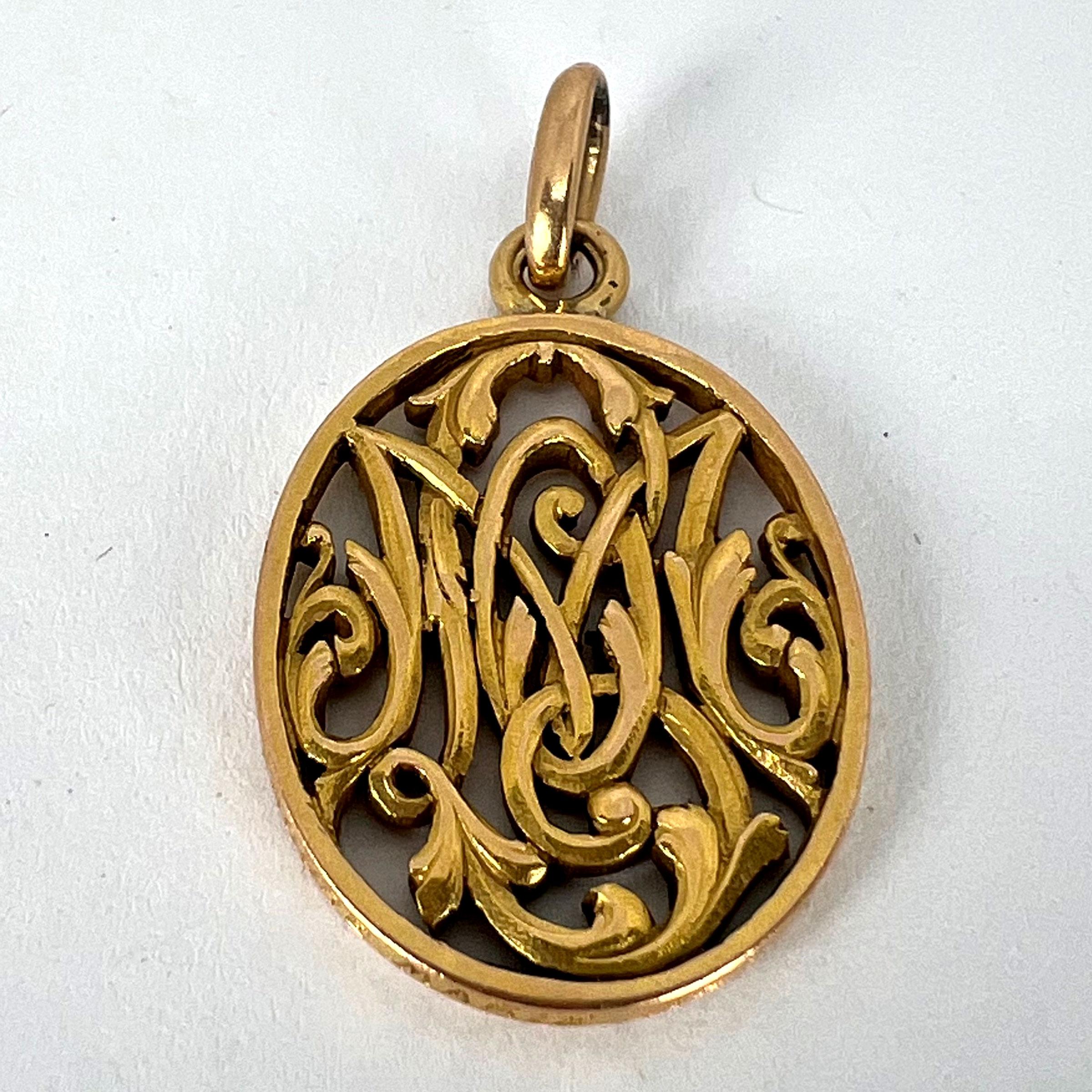 Antique French 18K Yellow Gold OM/MO Initials Monogram Charm Pendant For Sale 10