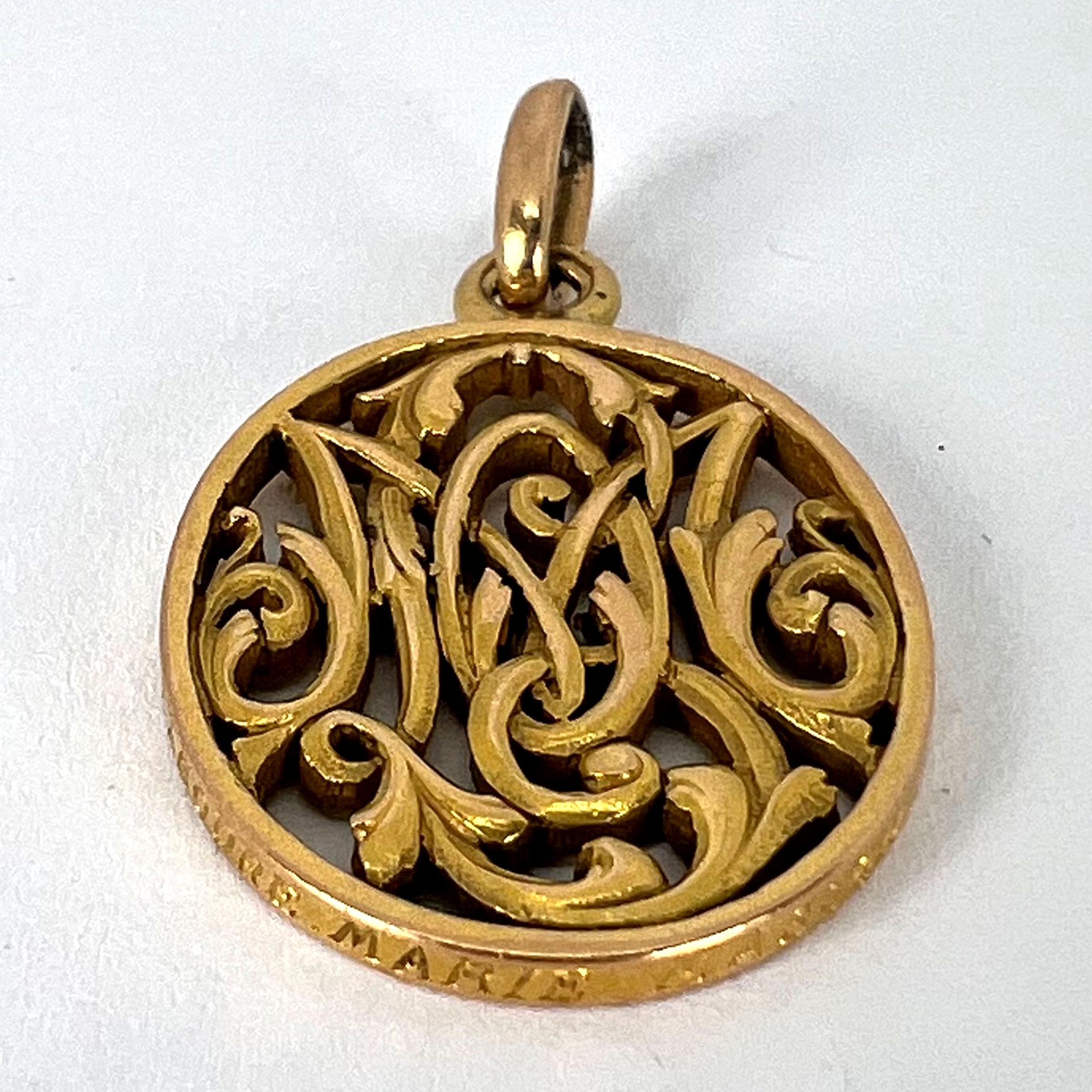 Antique French 18K Yellow Gold OM/MO Initials Monogram Charm Pendant For Sale 11
