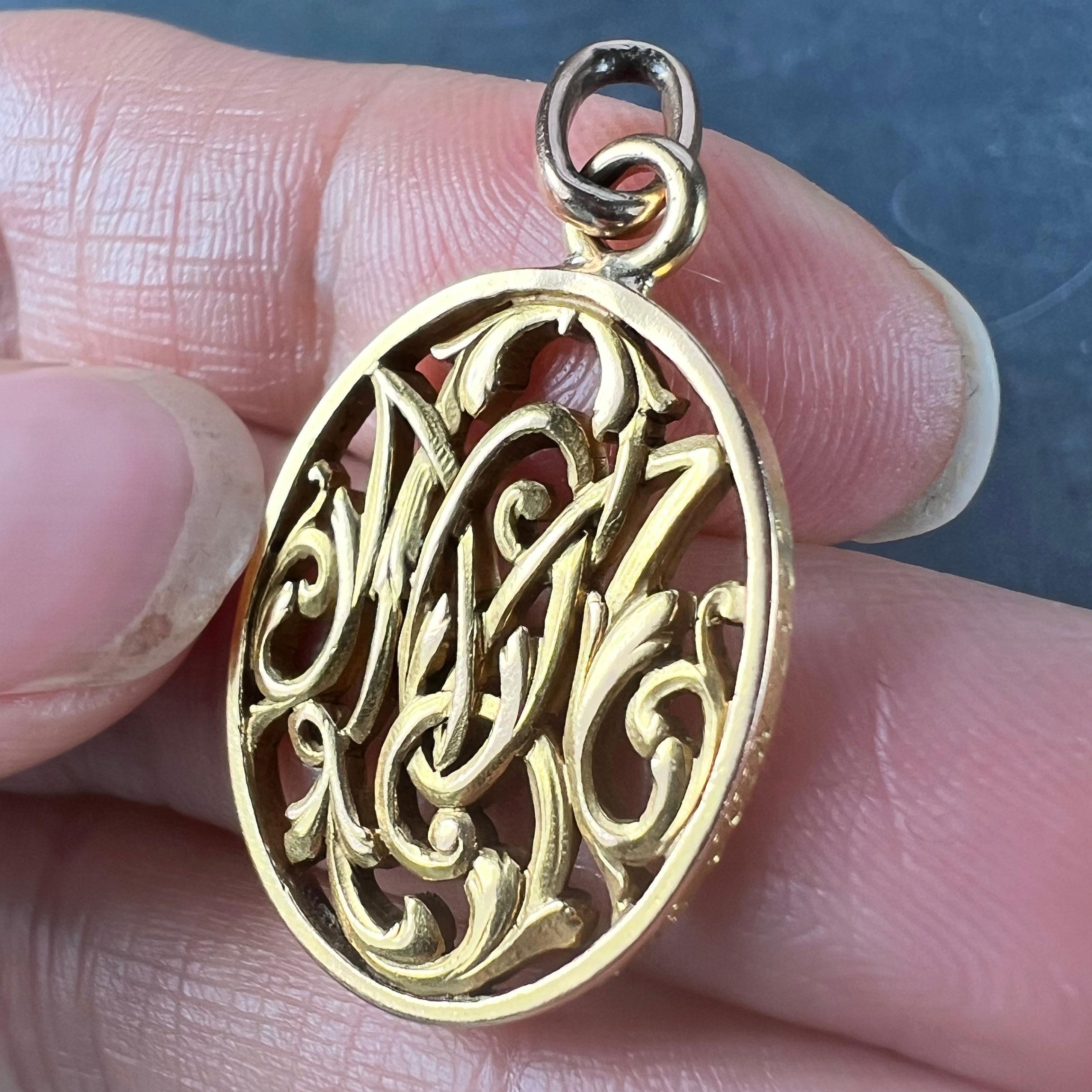 Antique French 18K Yellow Gold OM/MO Initials Monogram Charm Pendant For Sale 3