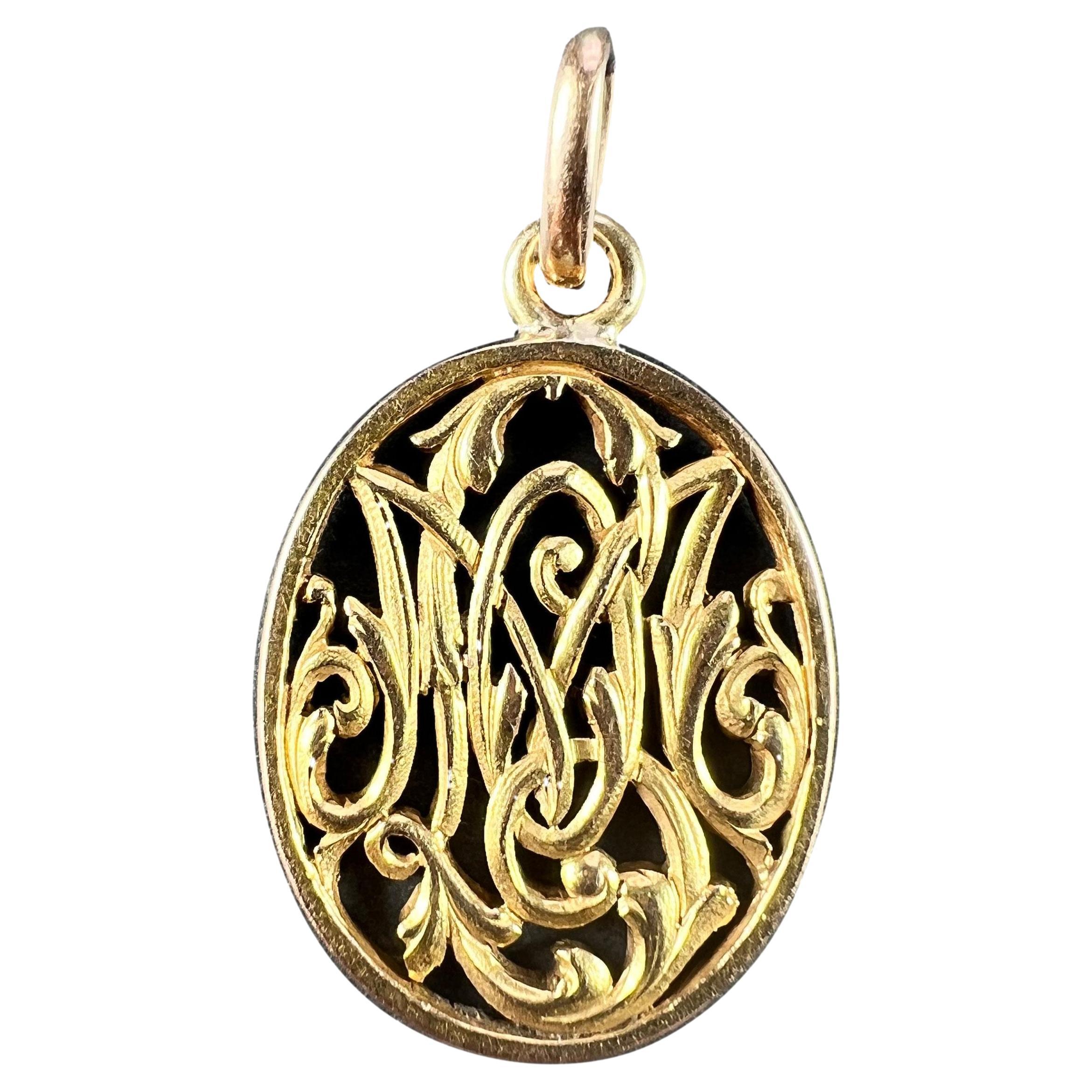 Antique French 18K Yellow Gold OM/MO Initials Monogram Charm Pendant For Sale