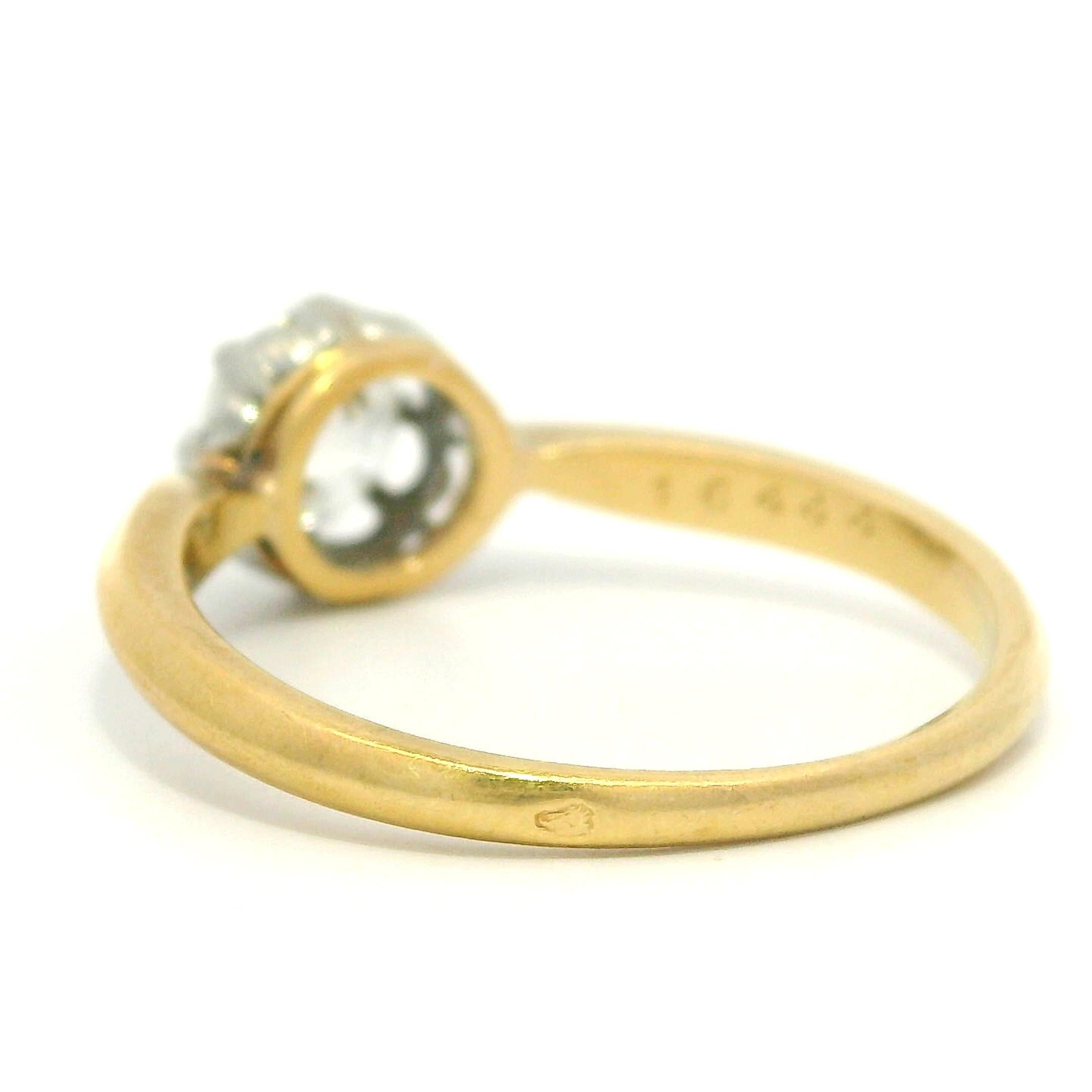 Bague de fiançailles française ancienne solitaire en or jaune 18 carats et platine avec diamants en vente 8