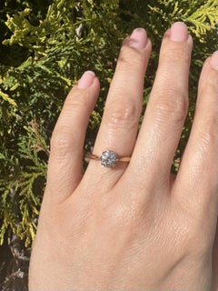 Antique French 18k Yellow Gold & Platinum Diamond Solitaire Engagement Ring