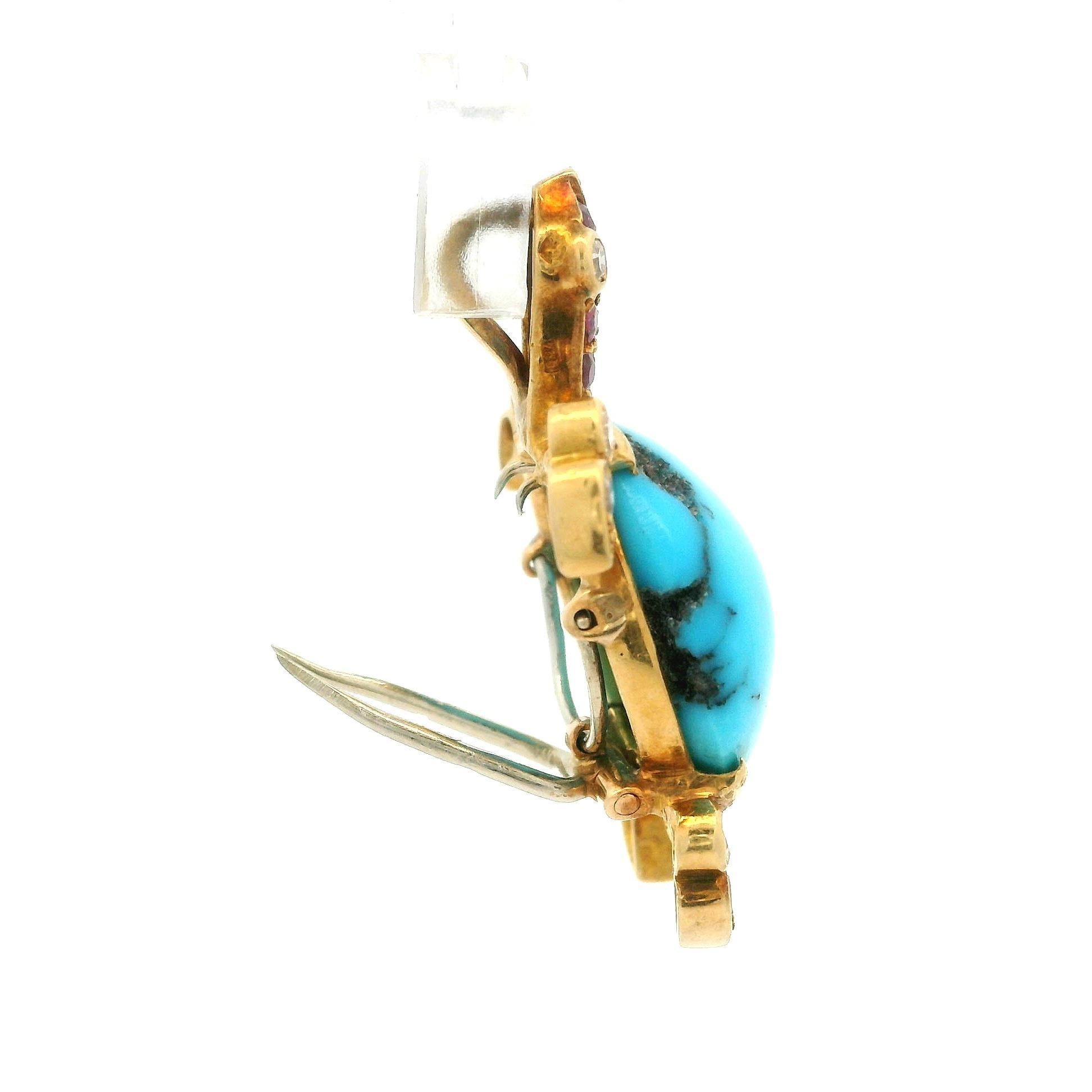 --Stein(e):--
(1) Natürlicher echter Türkis - Ovaler Cabochon-Schliff - Zackenfassung - Farbe Blau - 16x14,3mm (ca.)
(10) Echte natürliche Diamanten - Einzelschliff - Pave & Lünette - Farbe H/I - Reinheit VS1/VS2 - 0,17ctw (ca.)
(8) Natürlicher