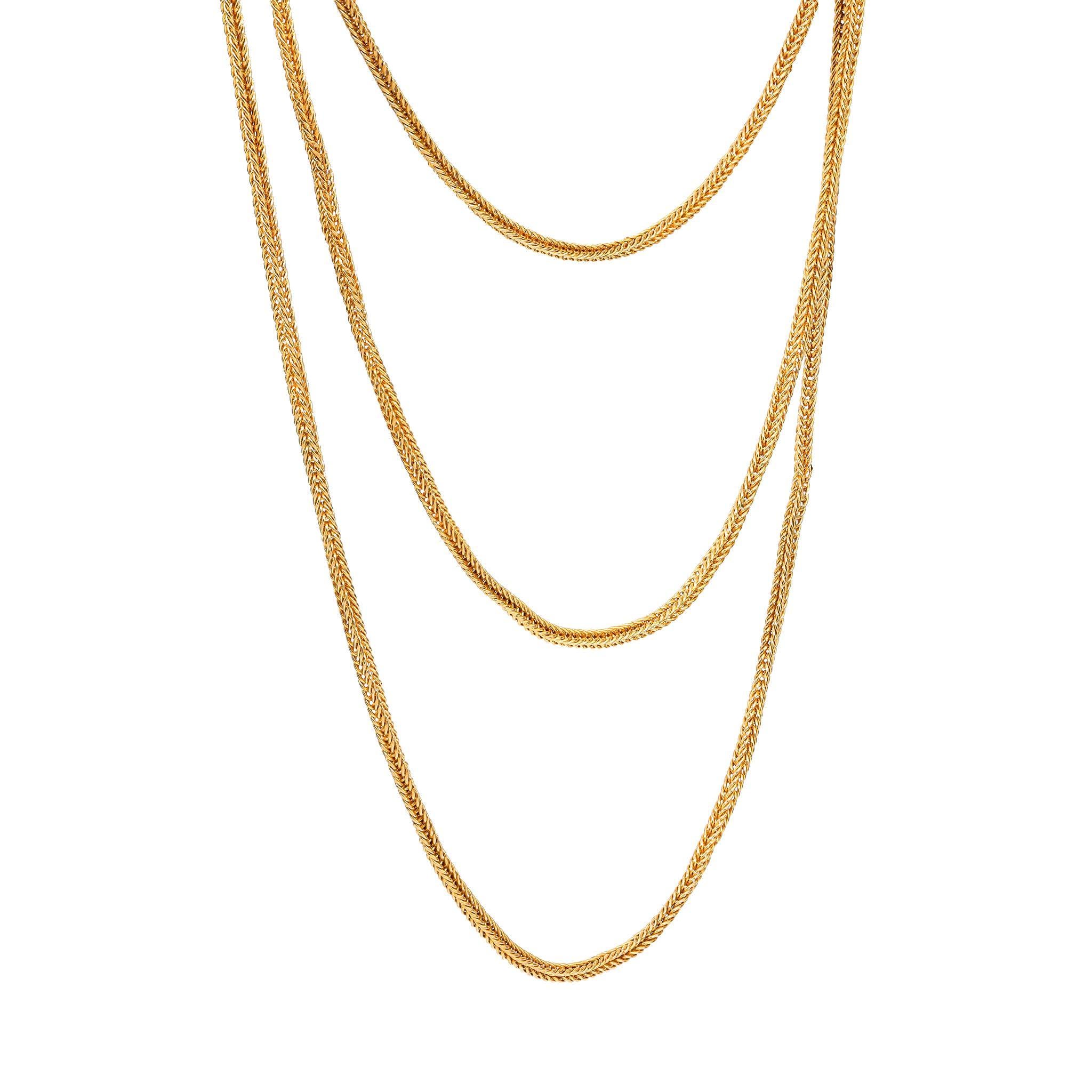 Antique French 18k yellow gold wheat chain necklace In Excellent Condition In Beverly Hills, CA