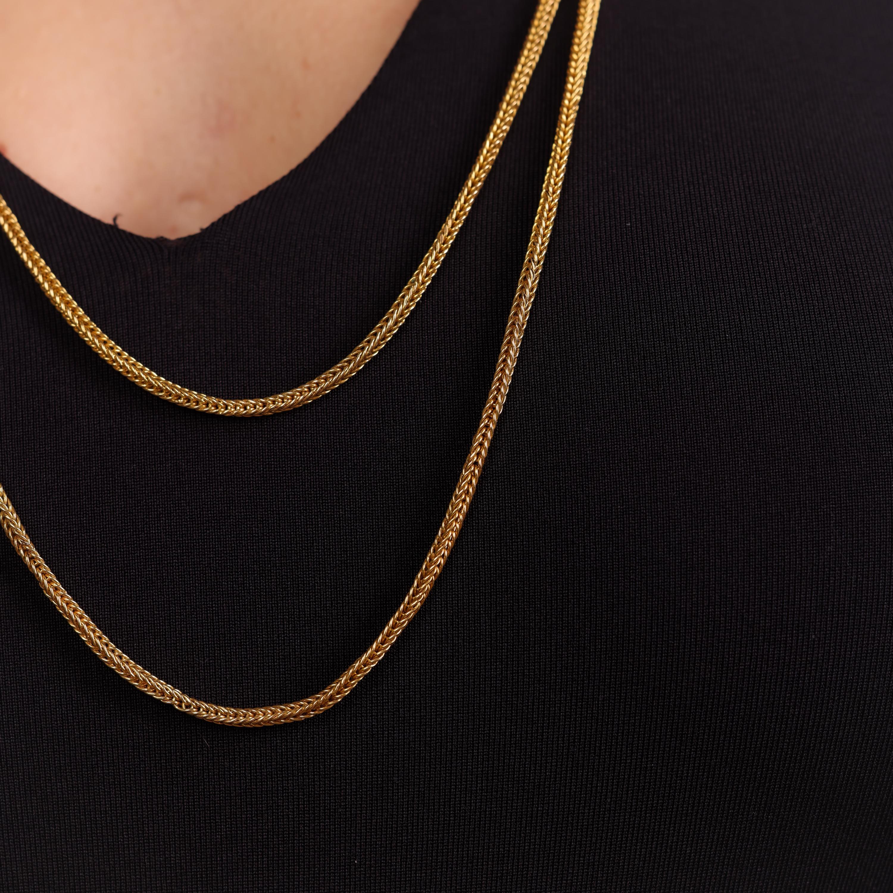 Women's or Men's Antique French 18k yellow gold wheat chain necklace