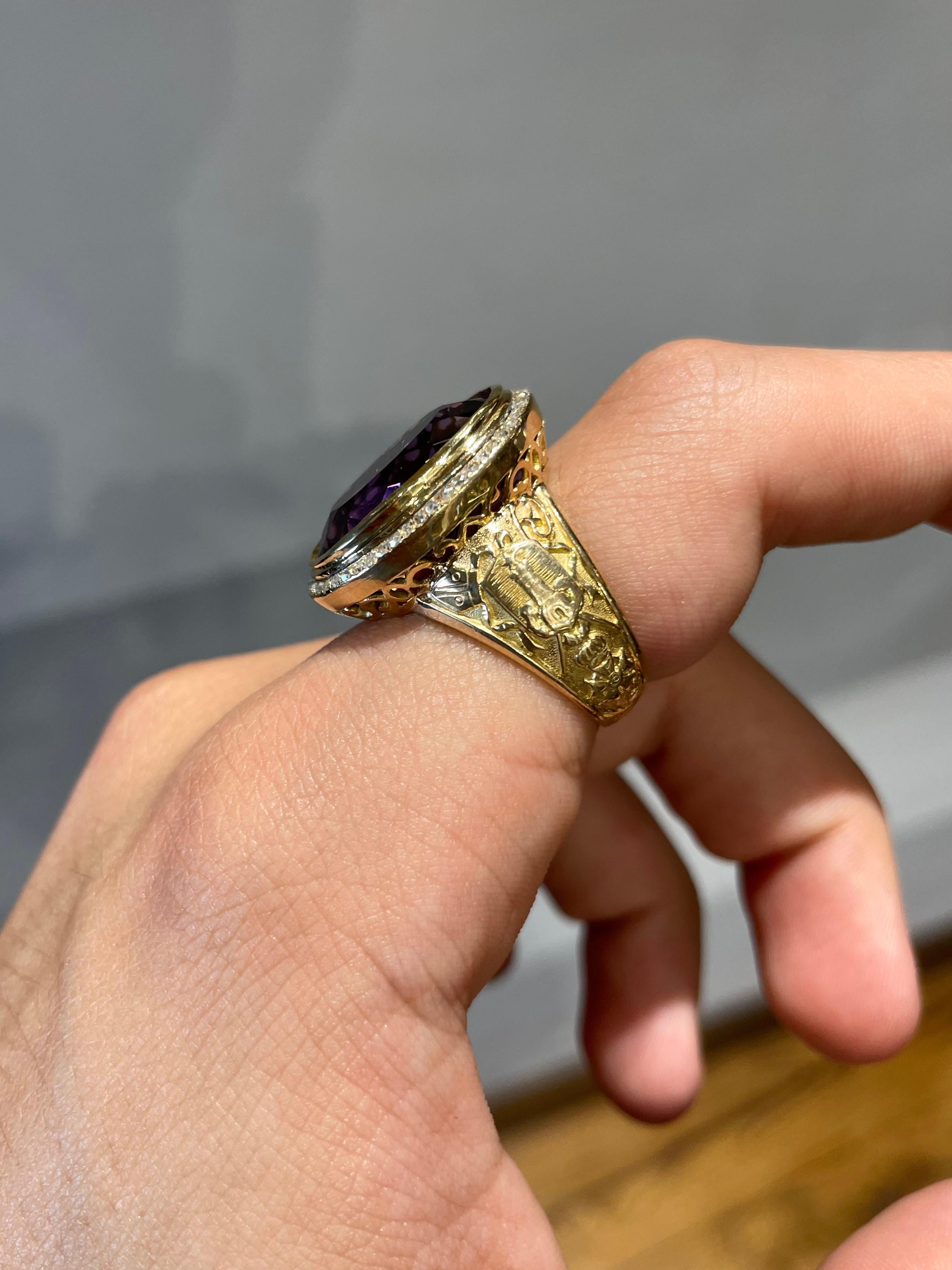 Napoleon III Antique French 18kt Gold Diamond And Amethyst Episcopal Ring