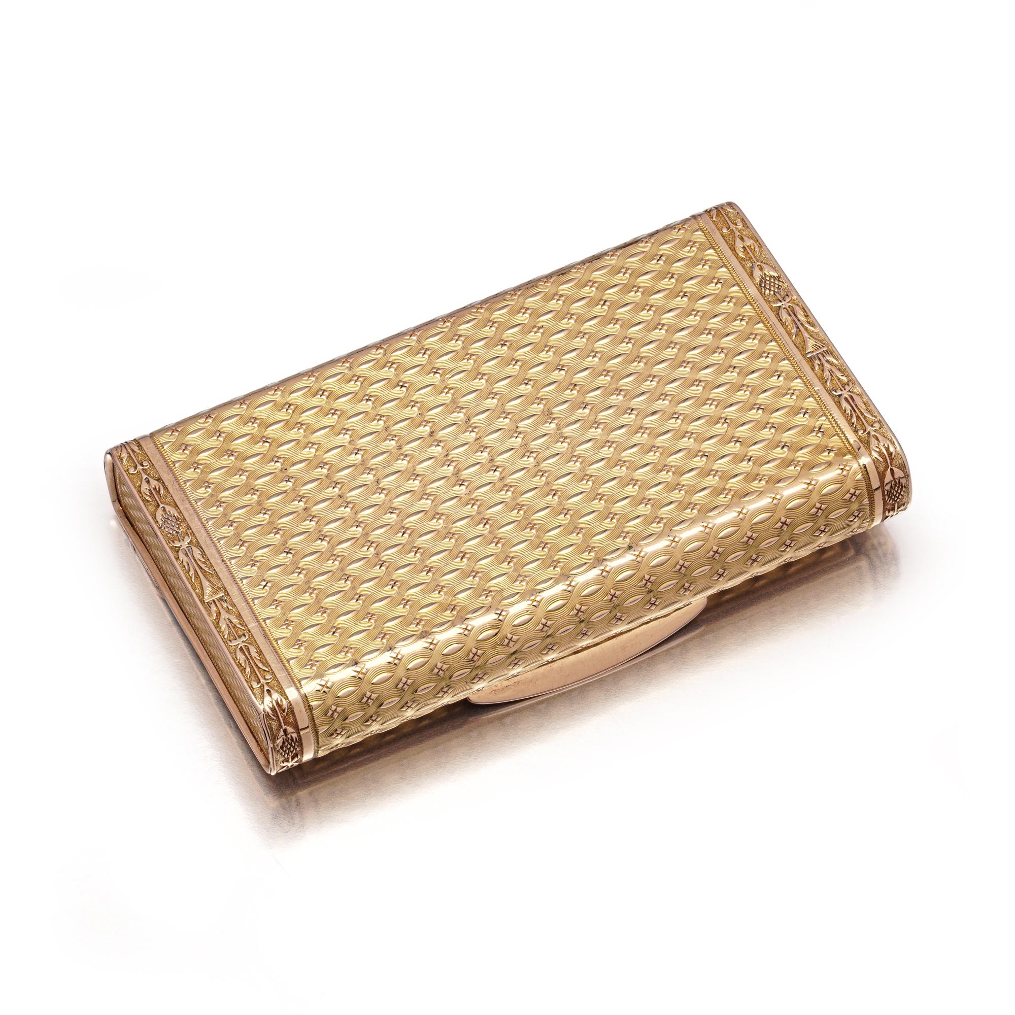 Late 19th Century Antique French 18kt Gold Engine-Turned Snuff Box For Sale