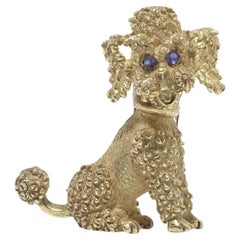 Antique French 18KT Gold Poodle Brooch with Sapphire Eyes, 1920s