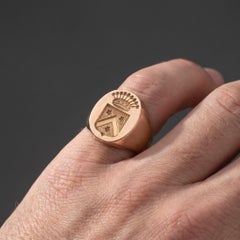 Antique French 18KT Gold Signet Ring, Heraldic Coat of Arms Beneath a Coronet