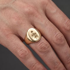 Antique French 18KT Gold Signet Ring, Knight's Helmet & Heraldic Shield