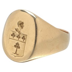 Antique French 18KT Gold Signet Ring, Knight's Helmet & Heraldic Shield