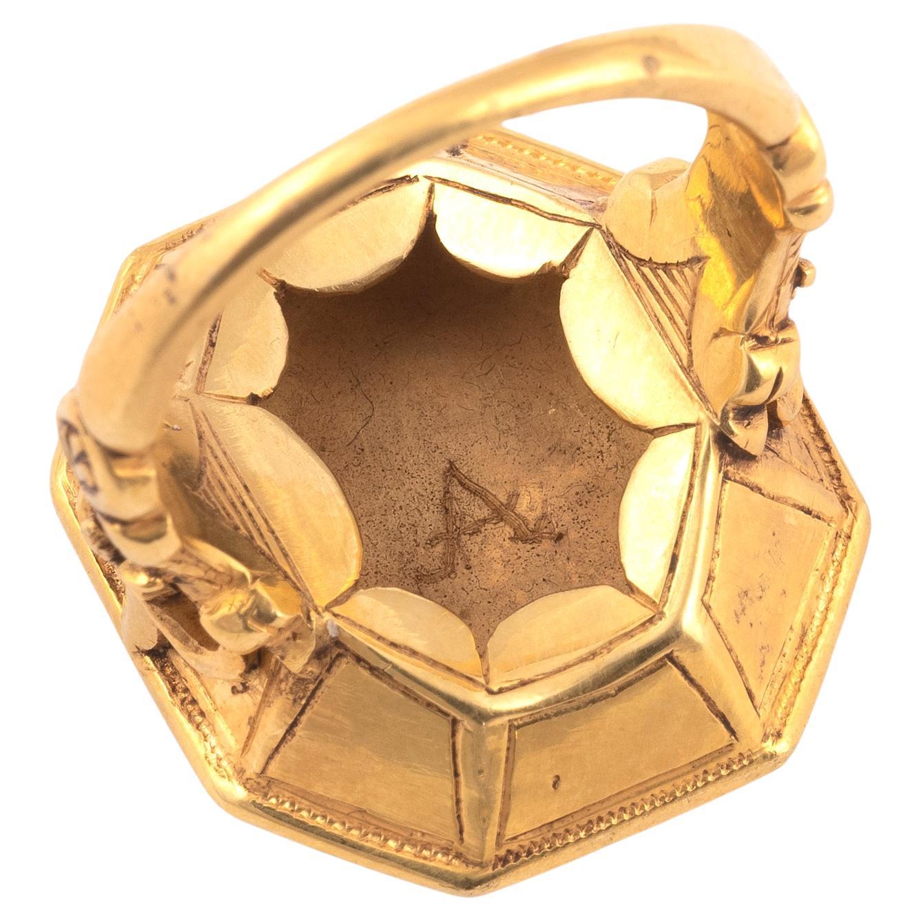 Napoleon III Antique French 18kt Yellow Gold Episcopal Coat of Arms Ring For Sale