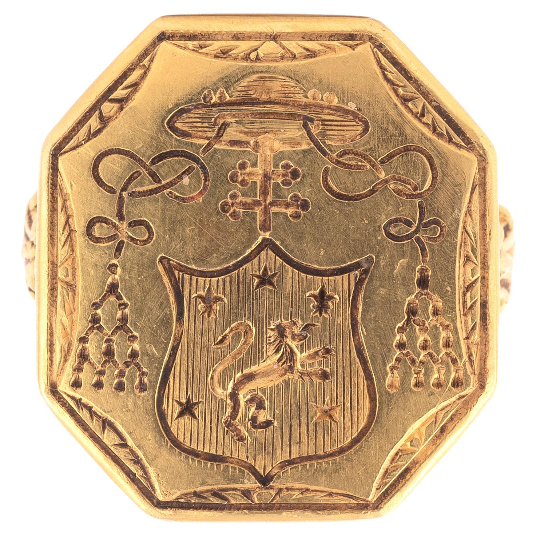 Antique French 18kt Yellow Gold Episcopal Coat of Arms Ring