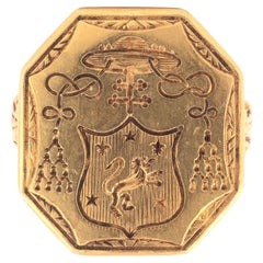 Antique French 18kt Yellow Gold Episcopal Coat of Arms Ring