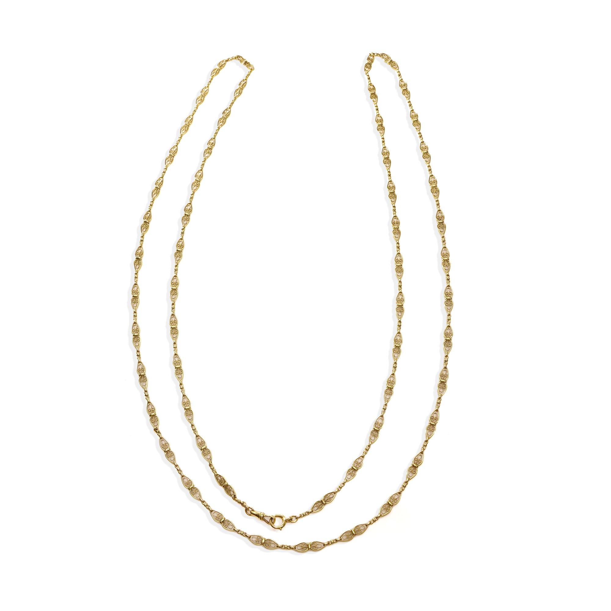 Antique French 18kt Yellow Gold Long Fancy Link Chain Necklace For Sale 5