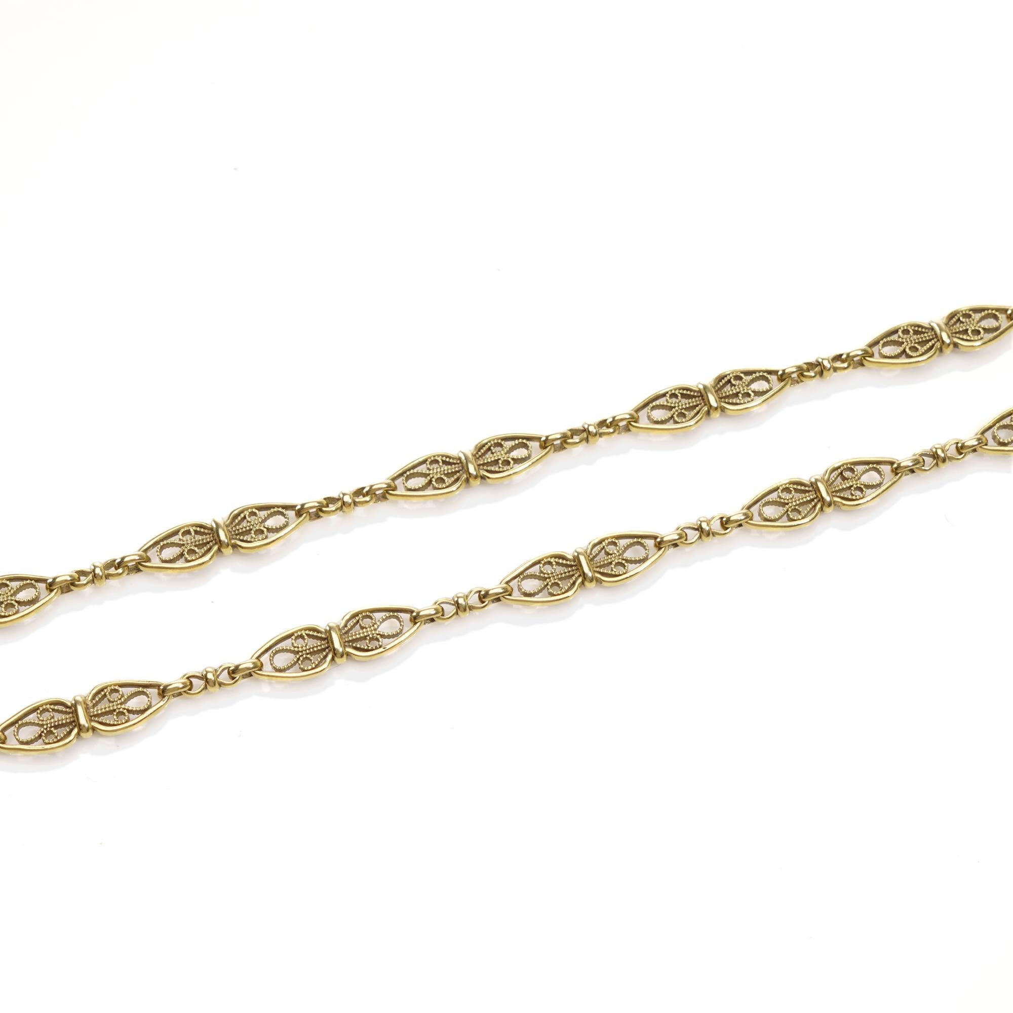 Antique French 18kt Yellow Gold Long Fancy Link Chain Necklace For Sale 1
