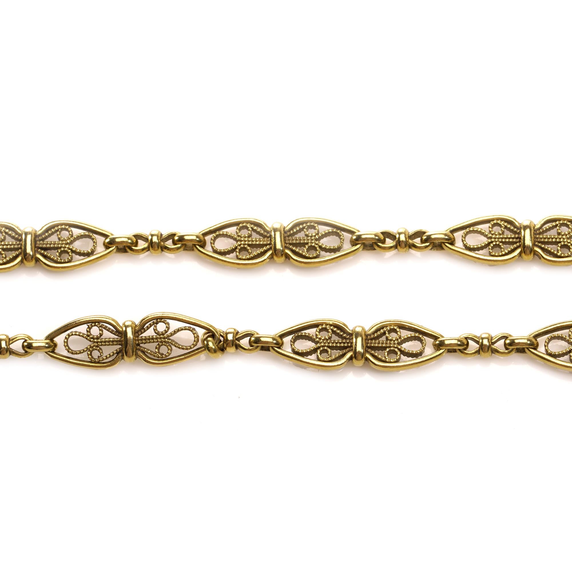 Antique French 18kt Yellow Gold Long Fancy Link Chain Necklace For Sale 2