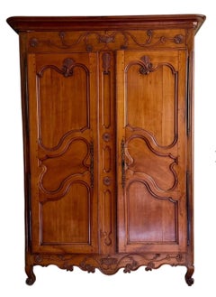 Antique French 18th C Louis XV Fruitwood Linen Press Armoire (Armoire)