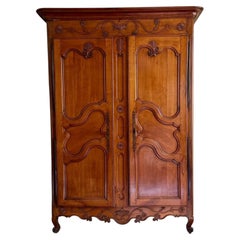 Antique French 18th C Louis XV Fruitwood Linen Press Armoire (Armoire)