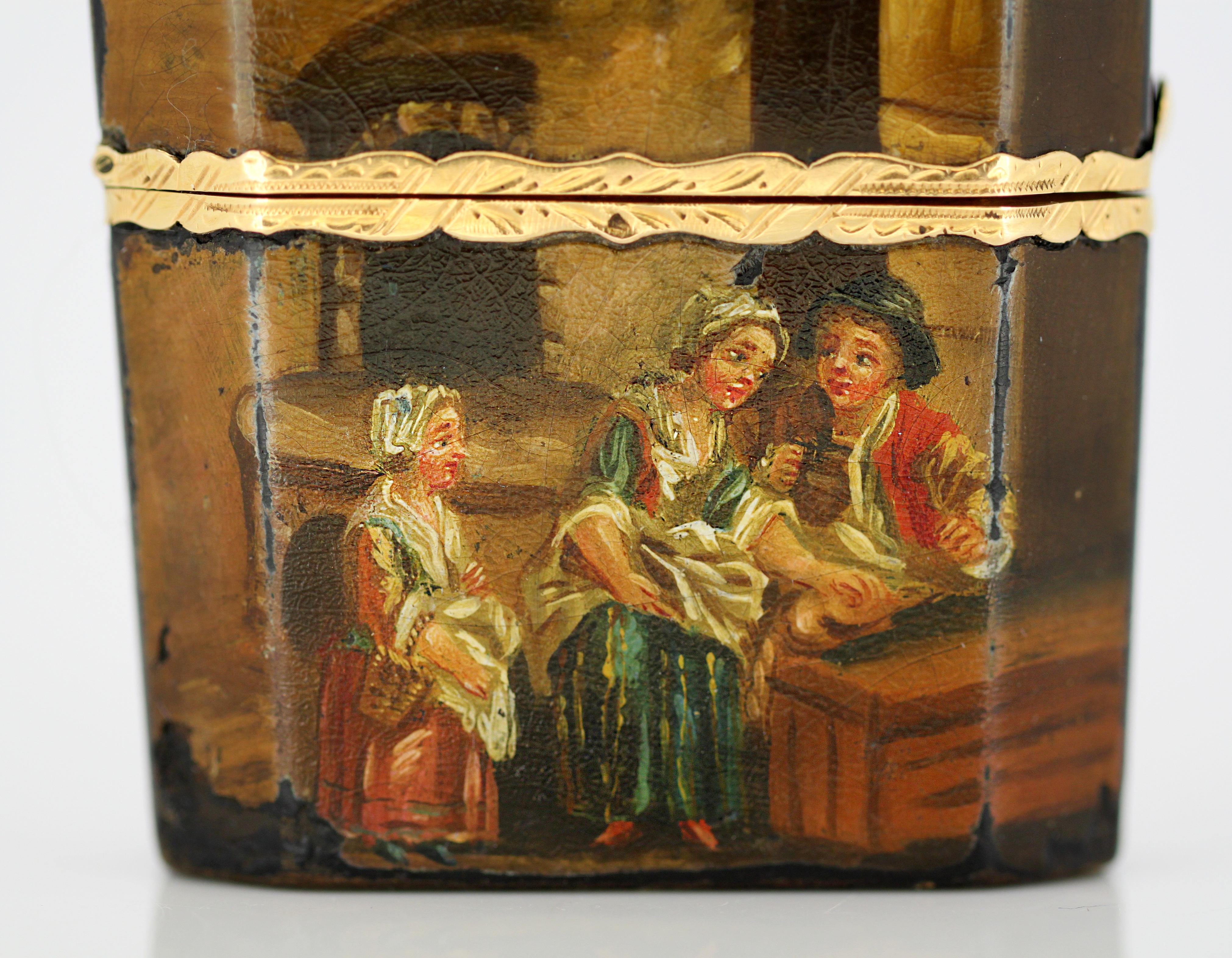 Antique French 18th Century Oil Painted Wooden Vanity Box with 18k Gold 2