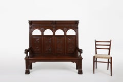 Antique French 18th Century Gothic Style Oak Carved High Back Panel Settle