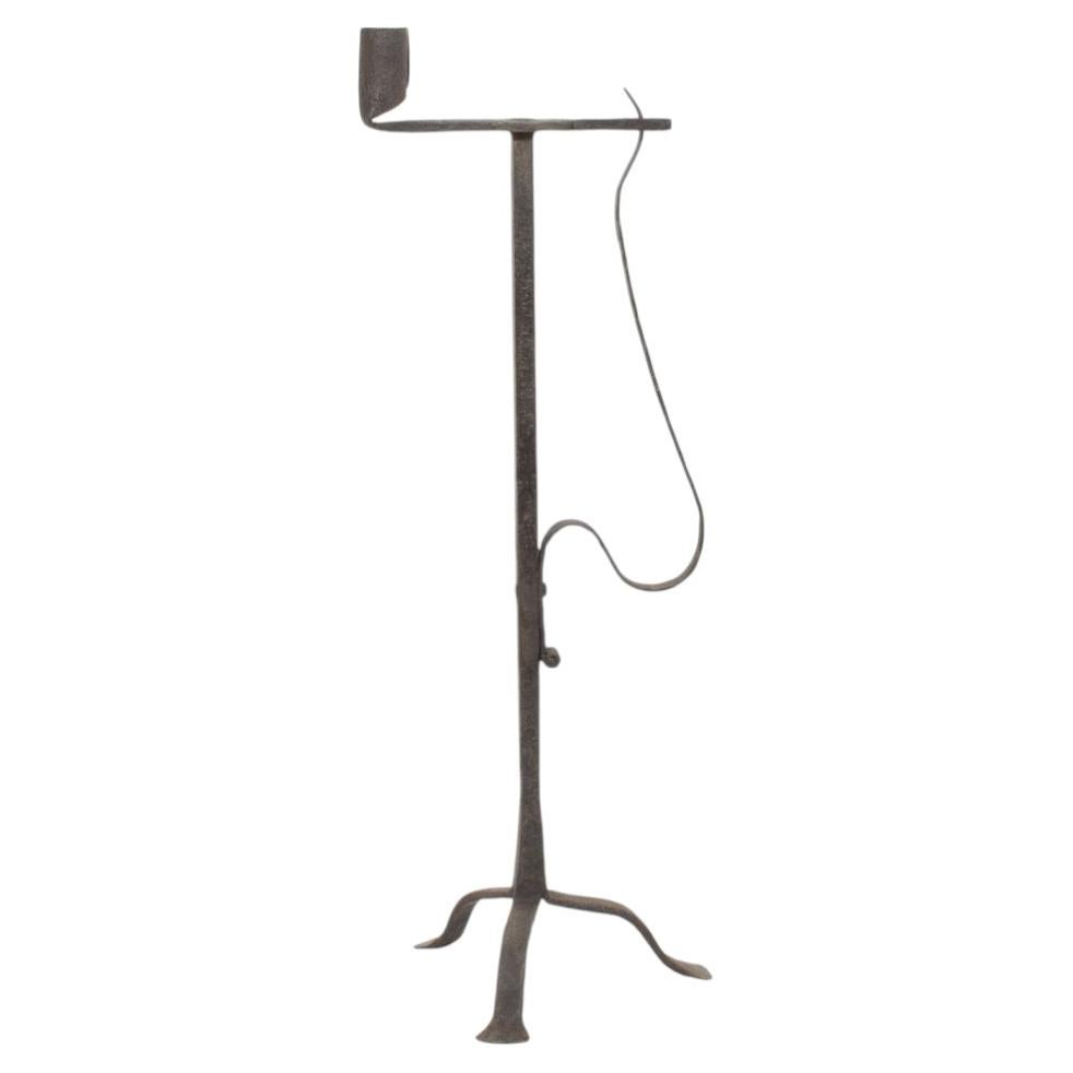 Antique French 18th Century Hand Forged Iron Candleholder, Circa 1700-1750
