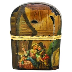 Antique French 18th Century Oil Painted Wooden Vanity Box with 18k Gold