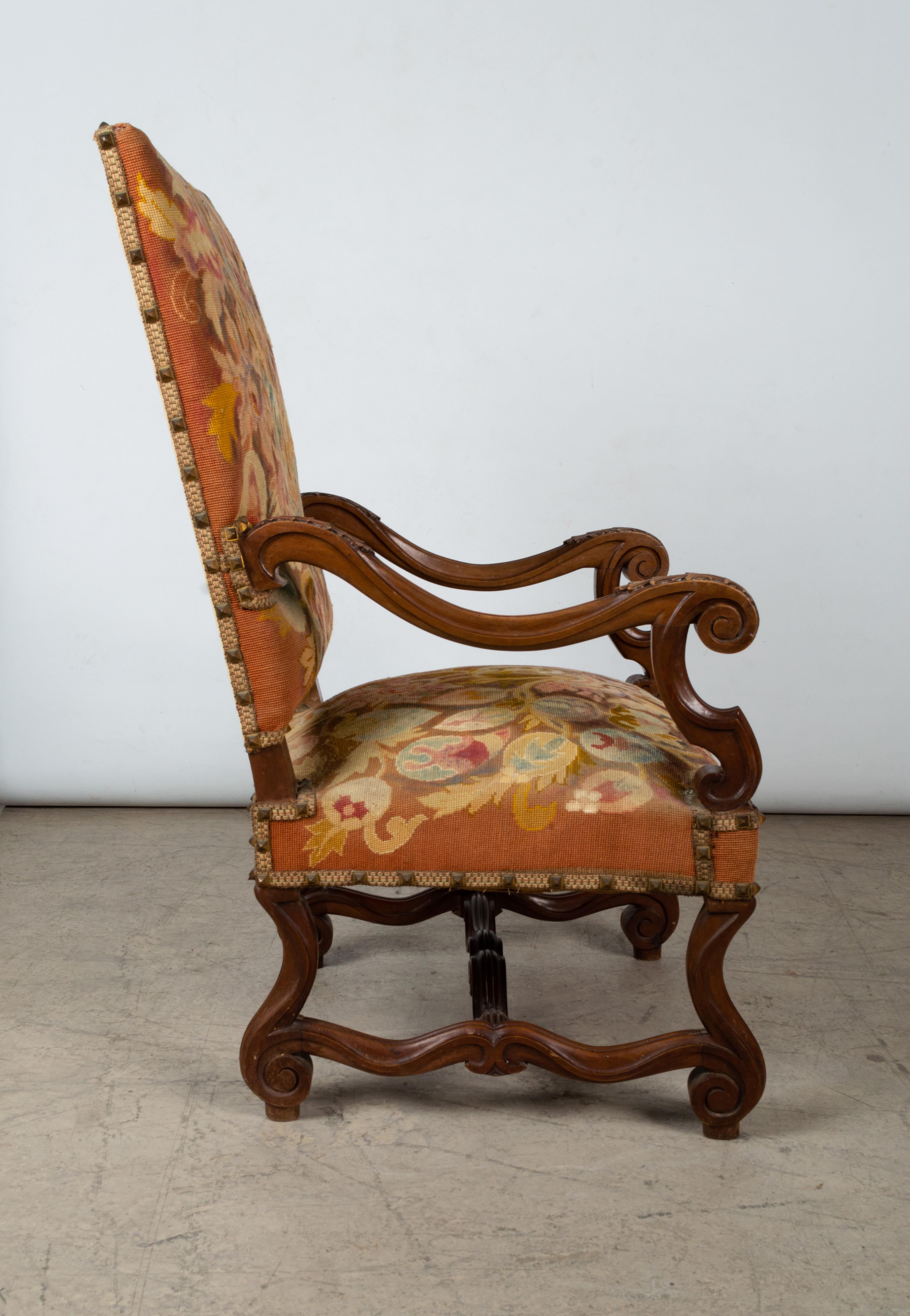 Antique French 18th Century Walnut Elbow Fauteuil Armchair, circa 1720 For Sale 6