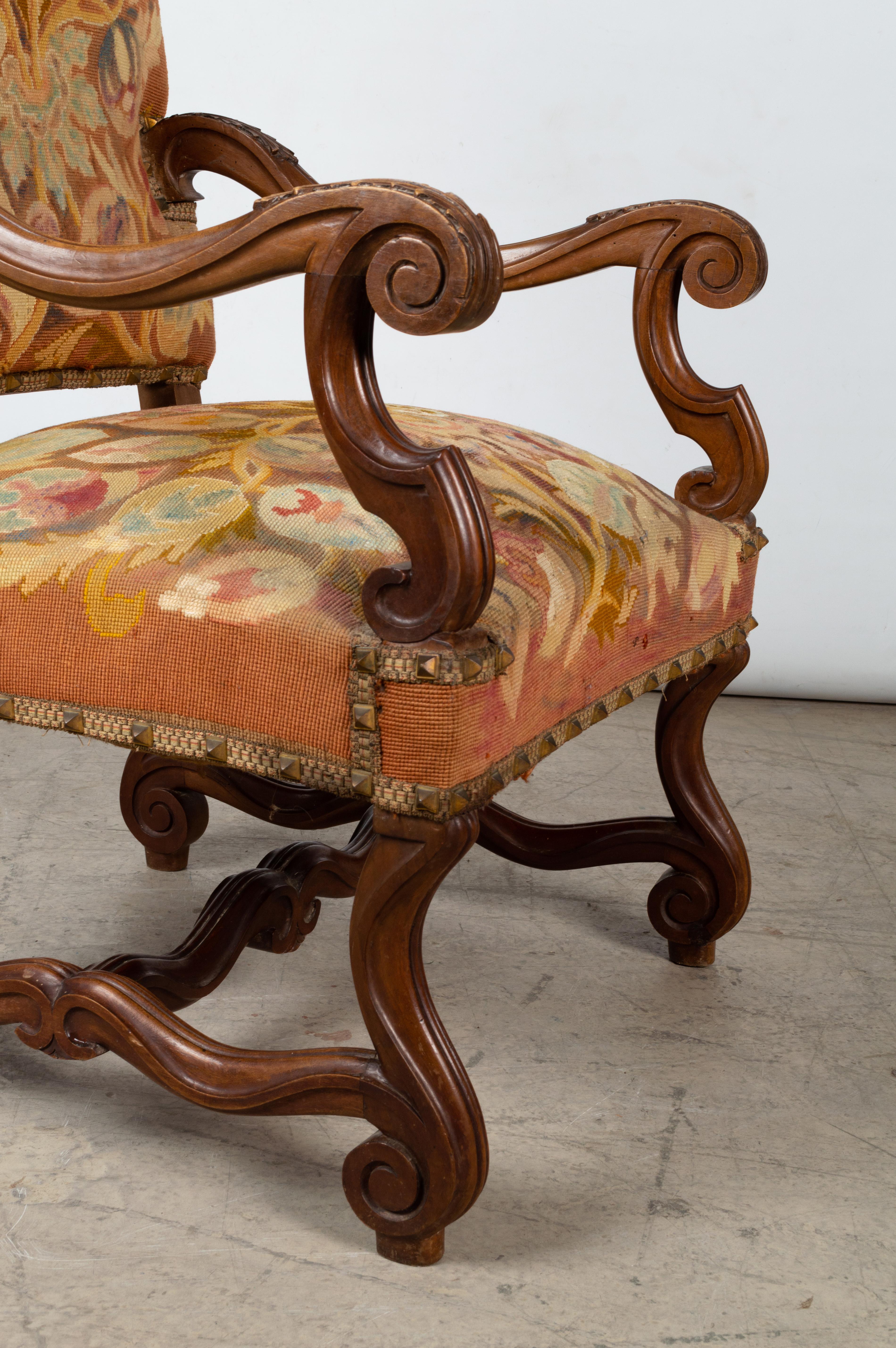 Antique French 18th Century Walnut Elbow Fauteuil Armchair, circa 1720 For Sale 7