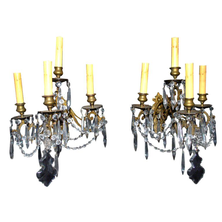 Ancien bronze et cristal français du XIXe siècle  appliques en vente