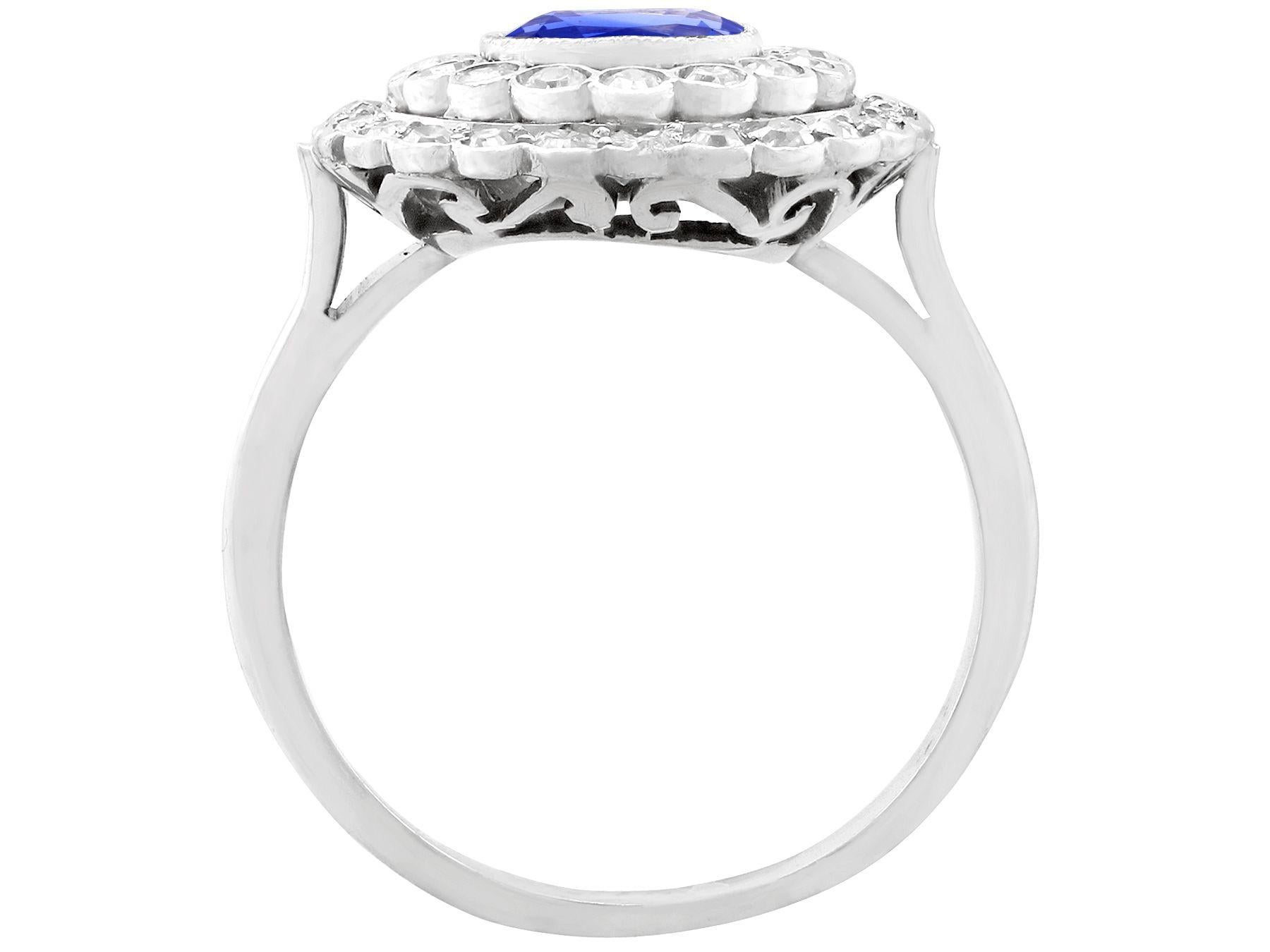 Women's Antique French 1.90 Carat Sapphire 1.10 Carat Diamond White Gold Cluster Ring For Sale