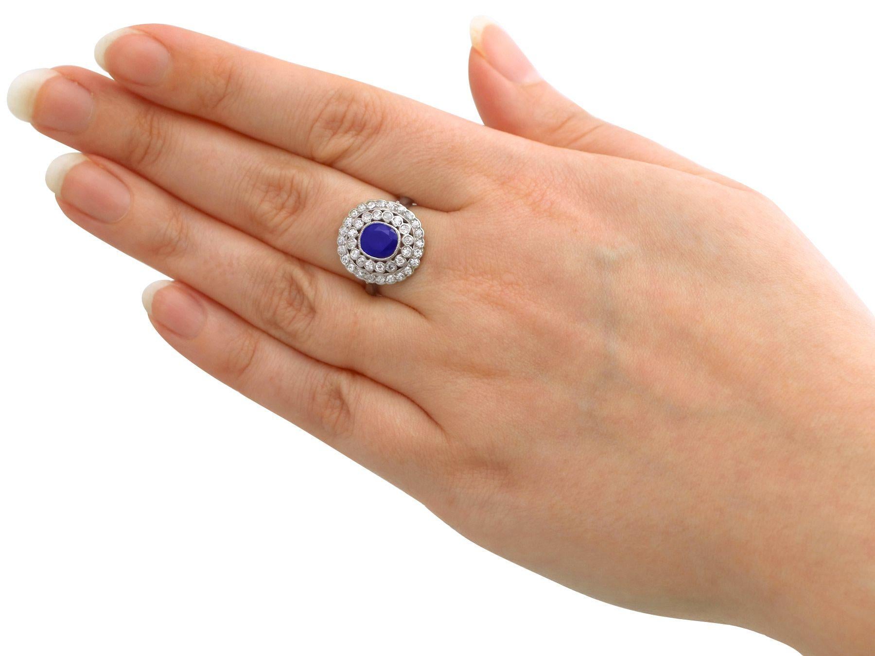 Antique French 1.90 Carat Sapphire 1.10 Carat Diamond White Gold Cluster Ring For Sale 1