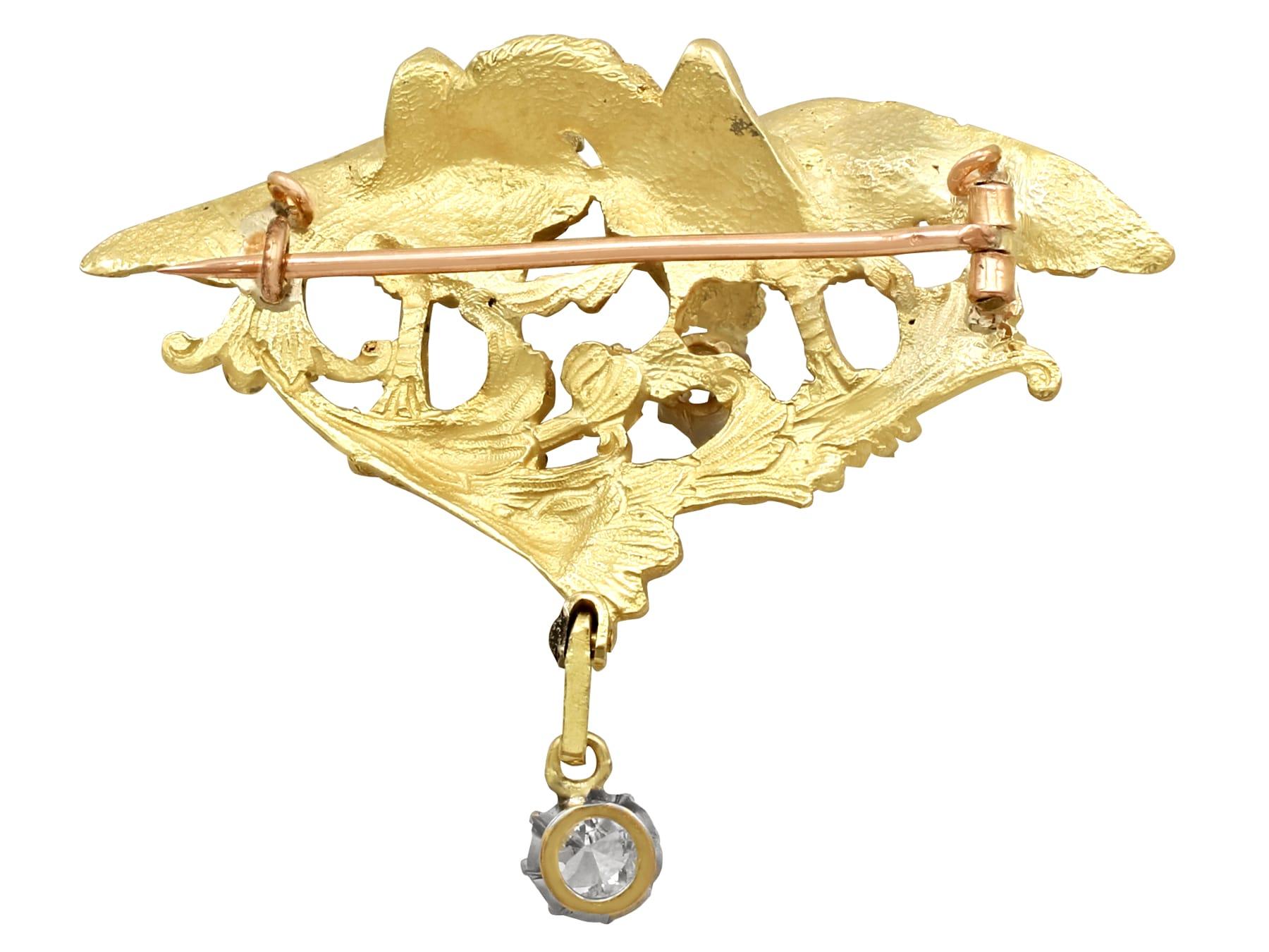 Französische Greifenbrosche aus Diamant und Gelbgold um 1900 für Damen oder Herren im Angebot