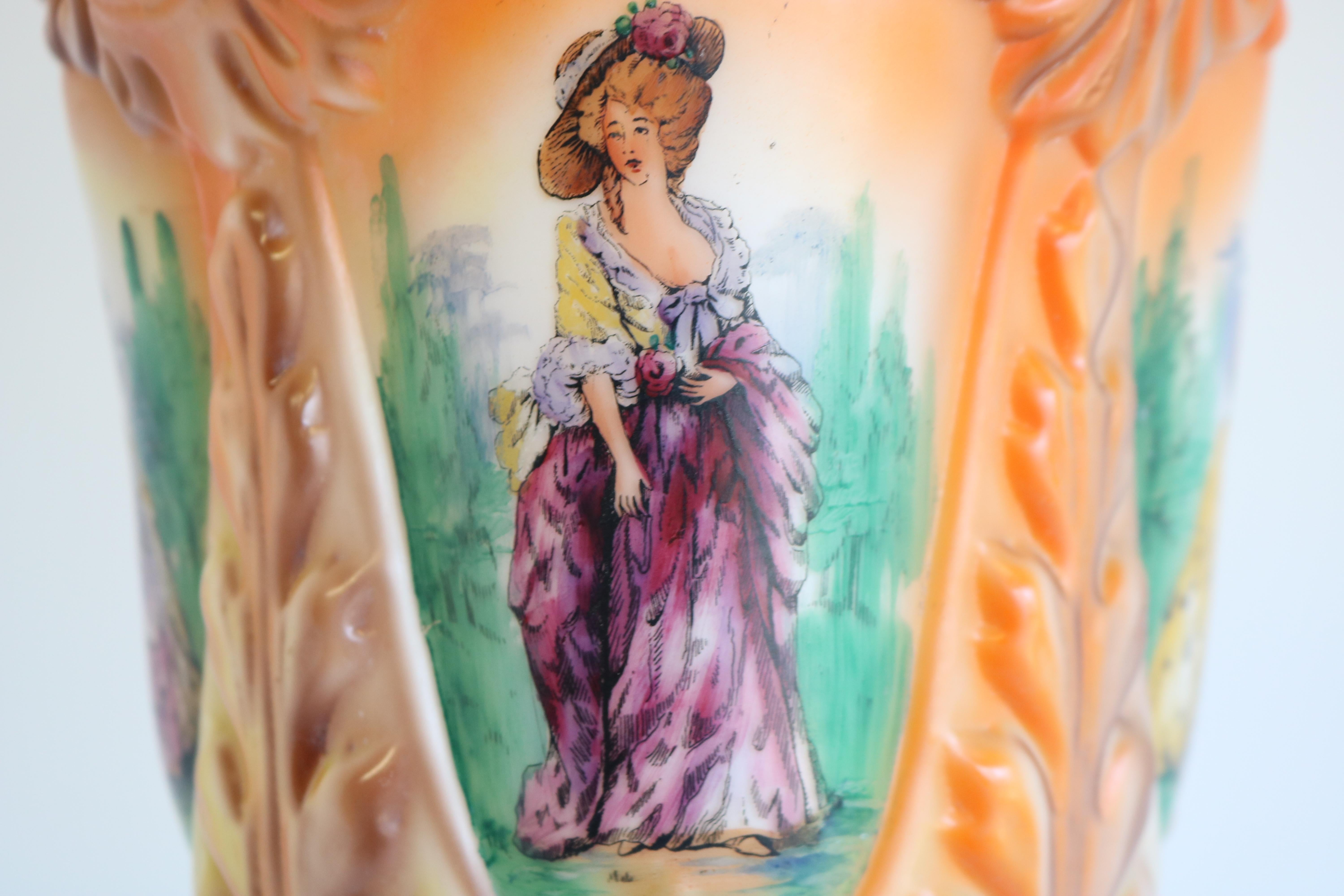 Antique French 1910 Hand Painted Opaline Victorian Pendant Light Renaissance For Sale 4
