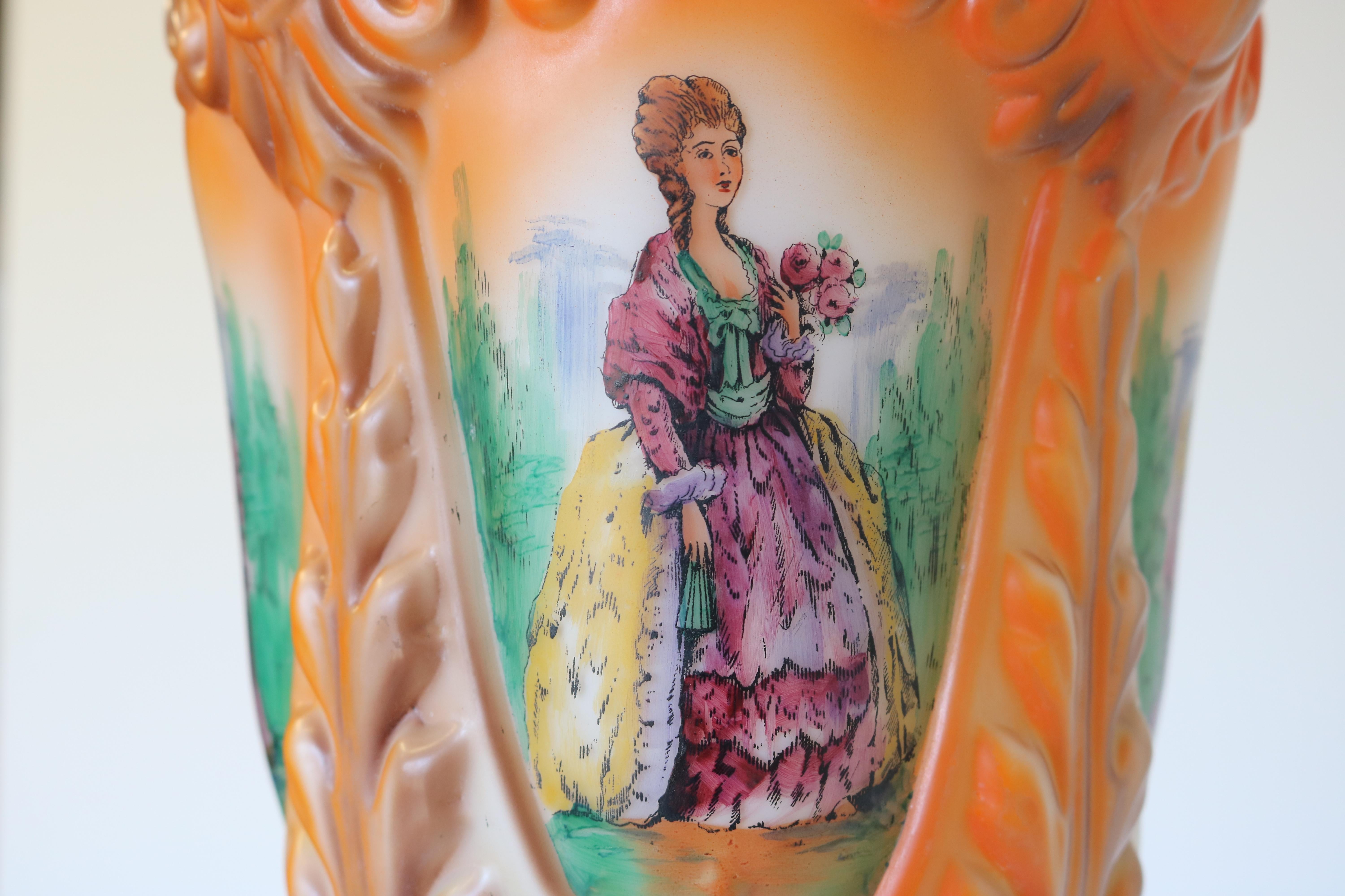 Antique French 1910 Hand Painted Opaline Victorian Pendant Light Renaissance For Sale 5