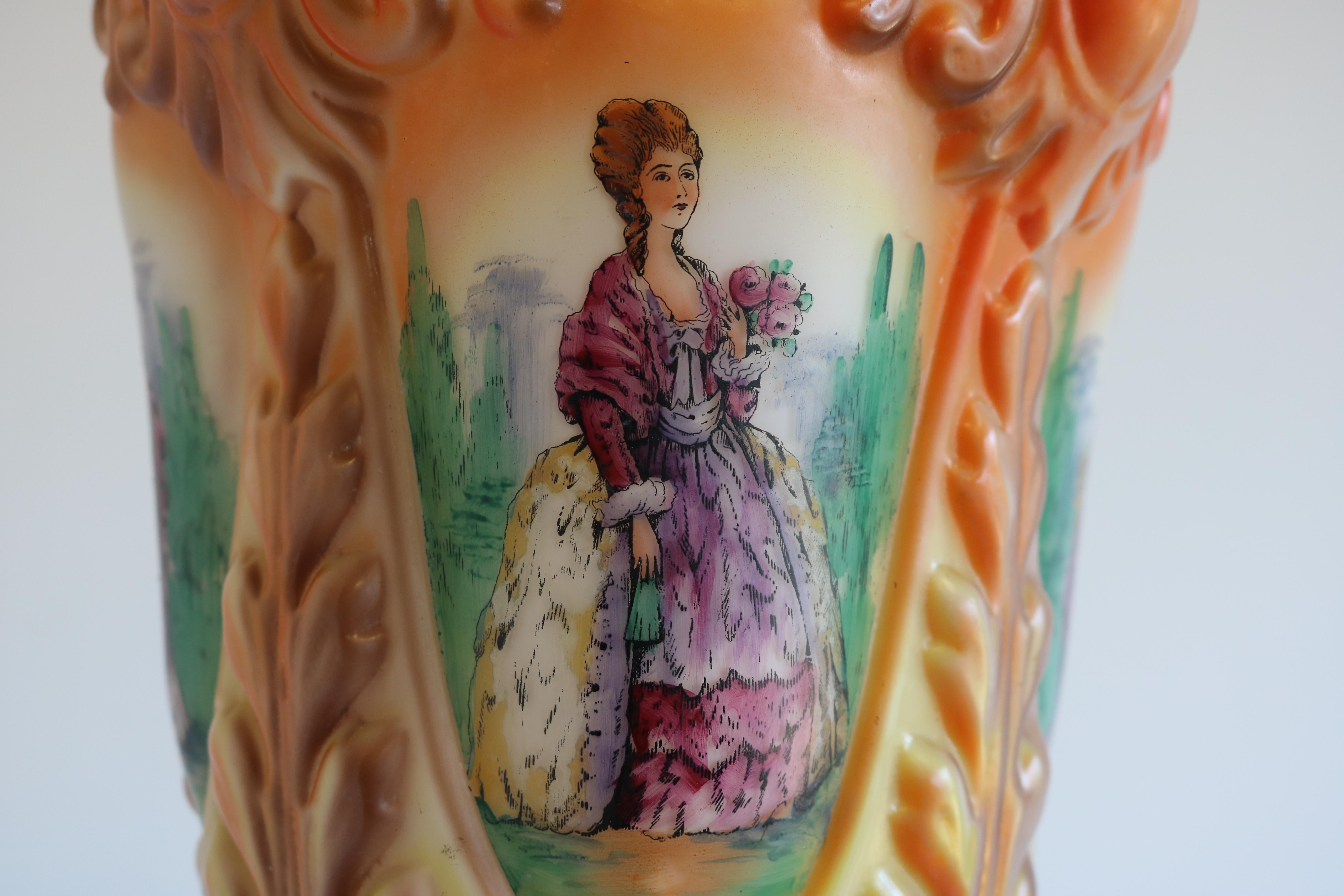 Antique French 1910 Hand Painted Opaline Victorian Pendant Light Renaissance For Sale 6