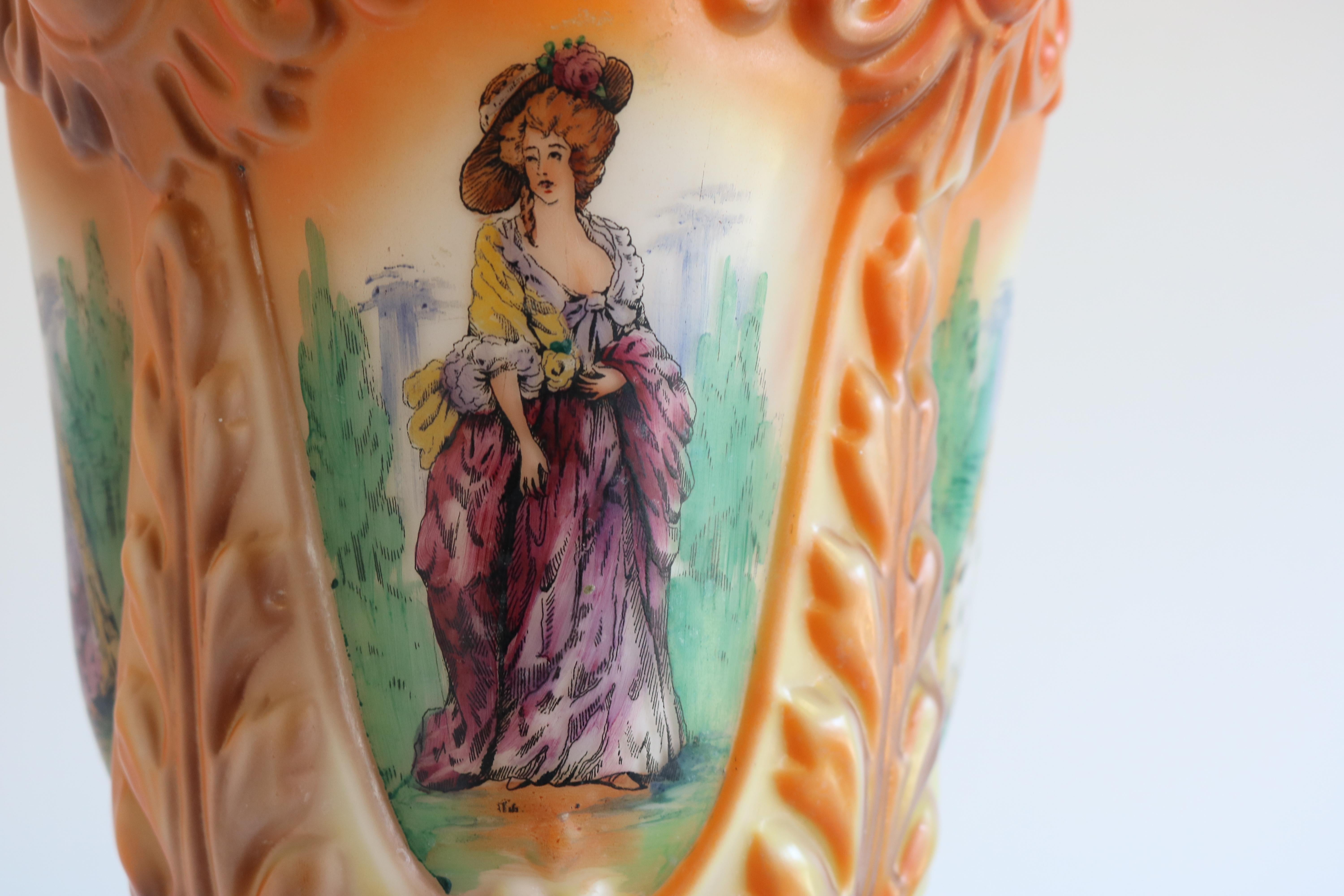 Antique French 1910 Hand Painted Opaline Victorian Pendant Light Renaissance For Sale 7