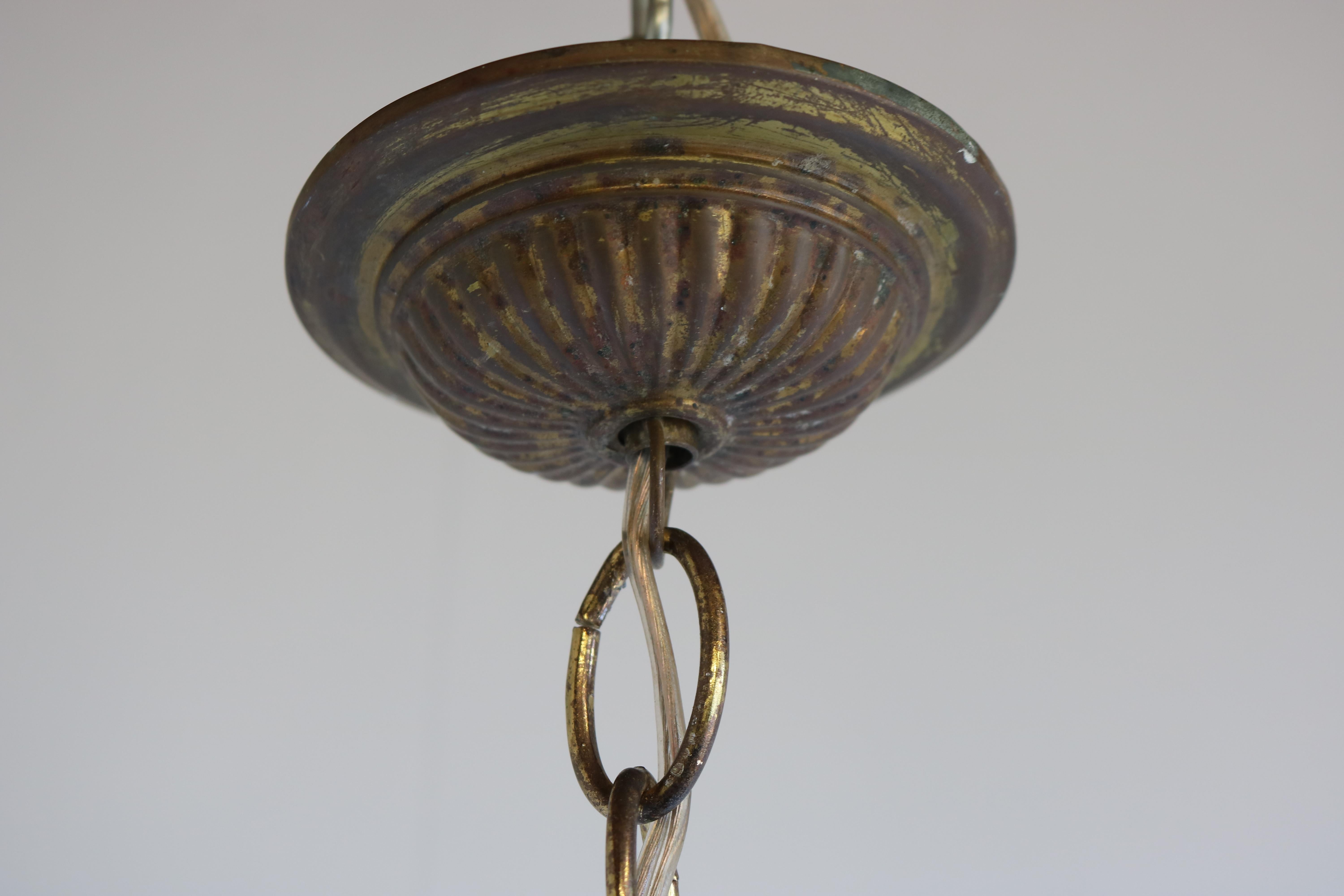 Antique French 1910 Hand Painted Opaline Victorian Pendant Light Renaissance For Sale 11