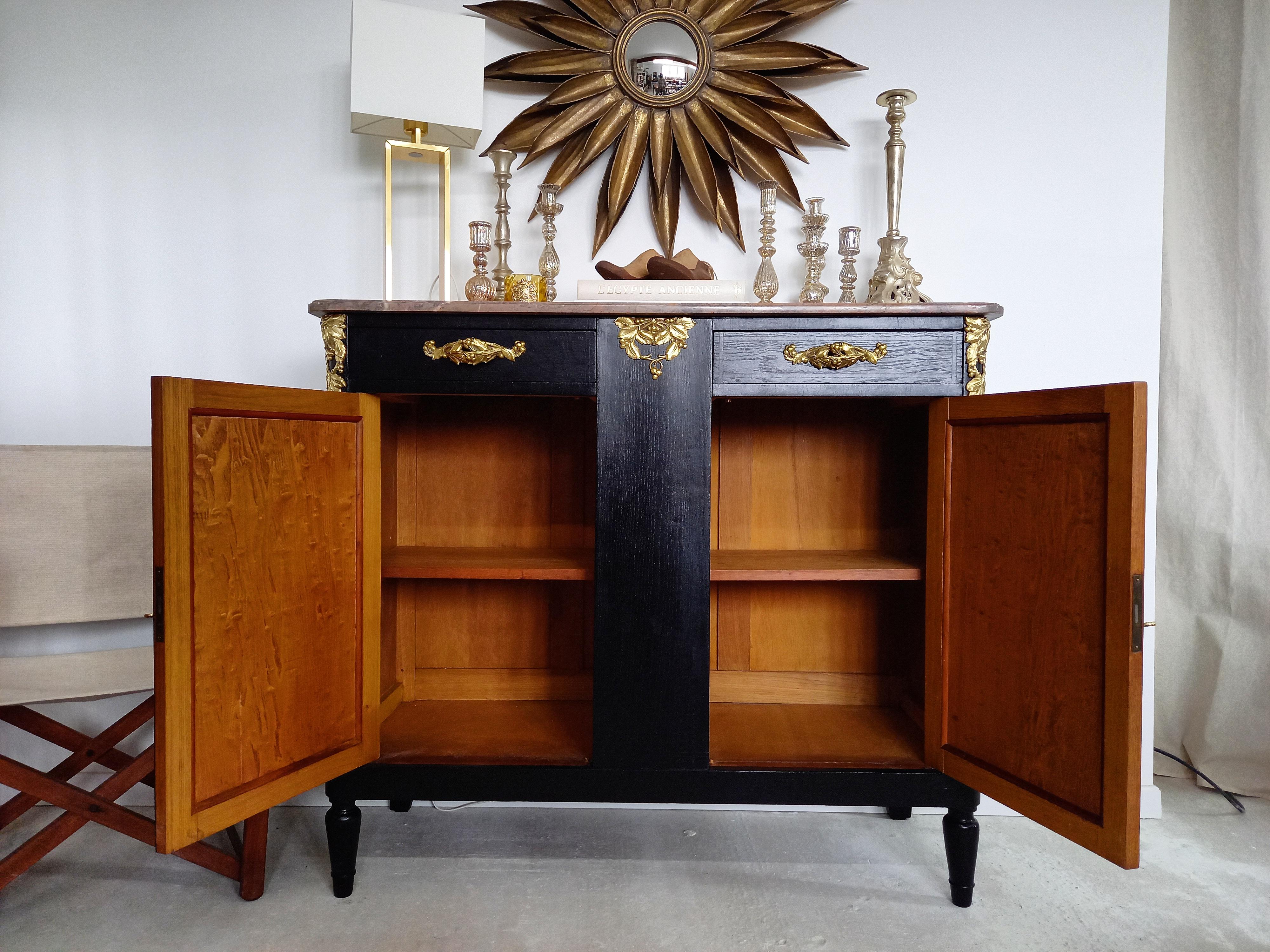 Early 20th Century Antique French 1910's Buffet Marble Top & Bronze For Sale