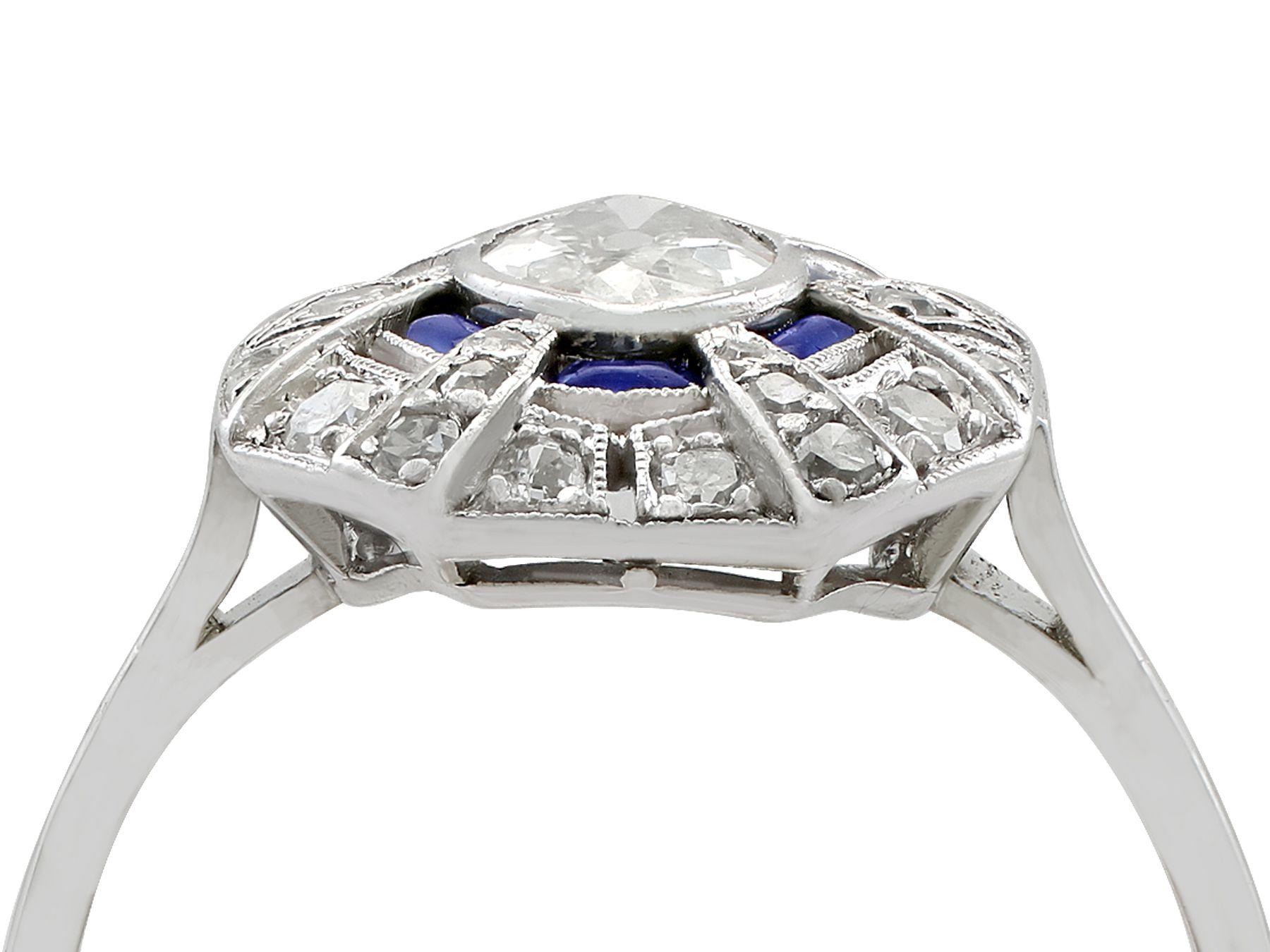 A stunning antique French Art Deco 1.39 carat diamond and 0.33 carat sapphire, platinum dress ring; part of our diverse antique jewelry and estate jewelry collections.

This stunning, fine and impressive antique sapphire and diamond ring has been