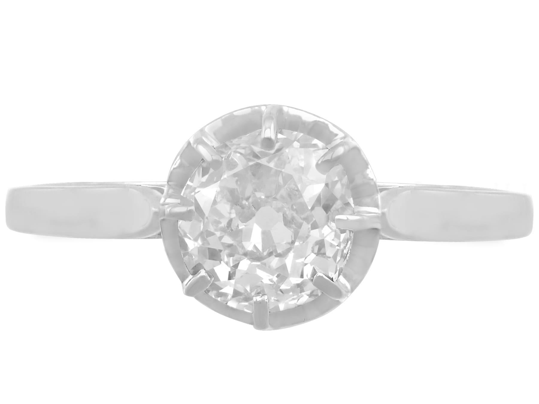 Round Cut Antique French 1920s 1.70 Carat Diamond White Gold Solitaire Ring For Sale