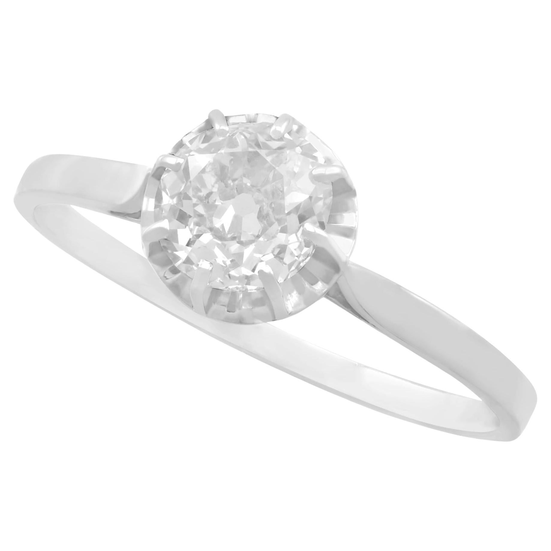 Antique French 1920s 1.70 Carat Diamond White Gold Solitaire Ring