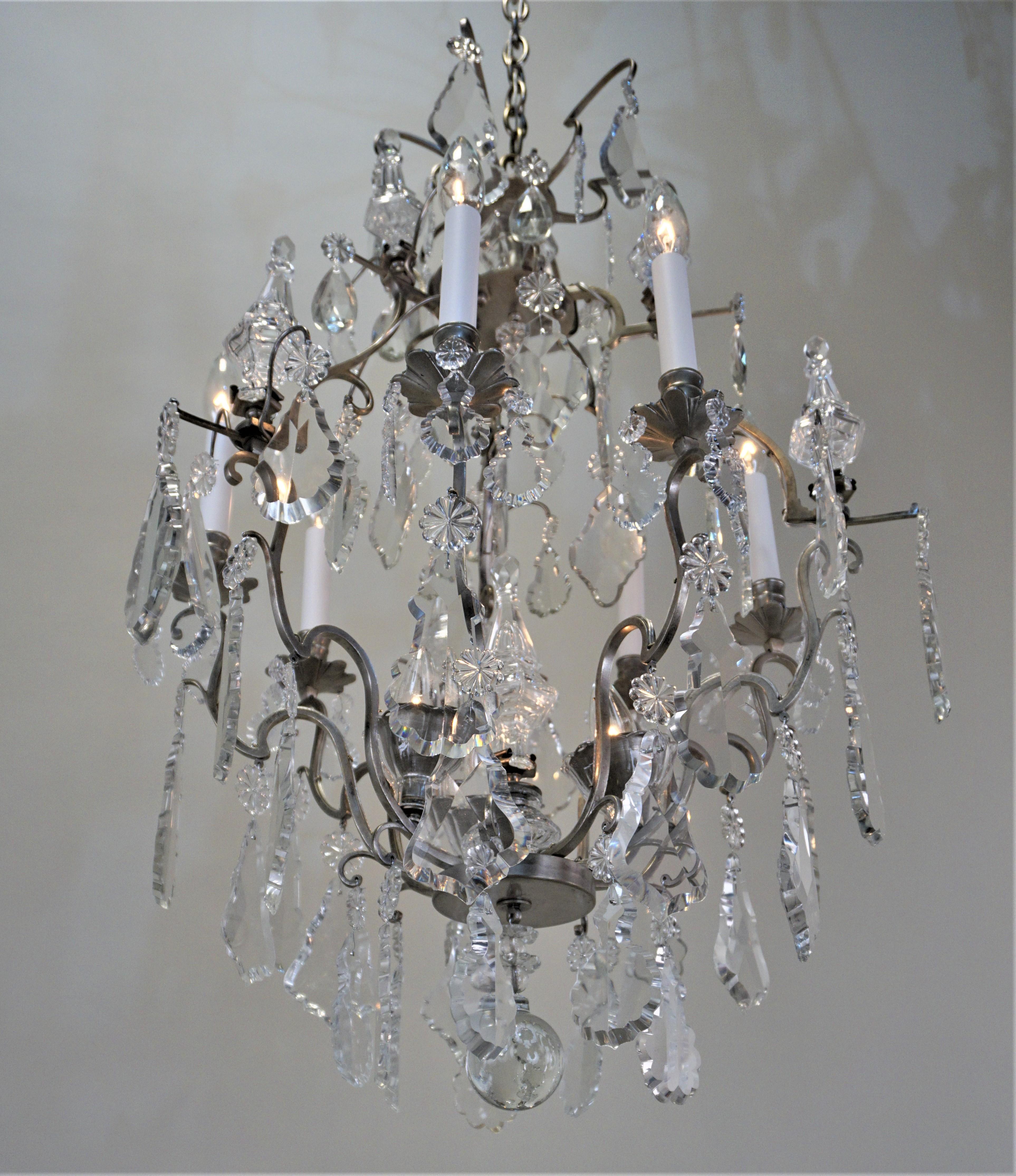 Antique French 1920s Crystal and Silver Chandelier For Sale 1