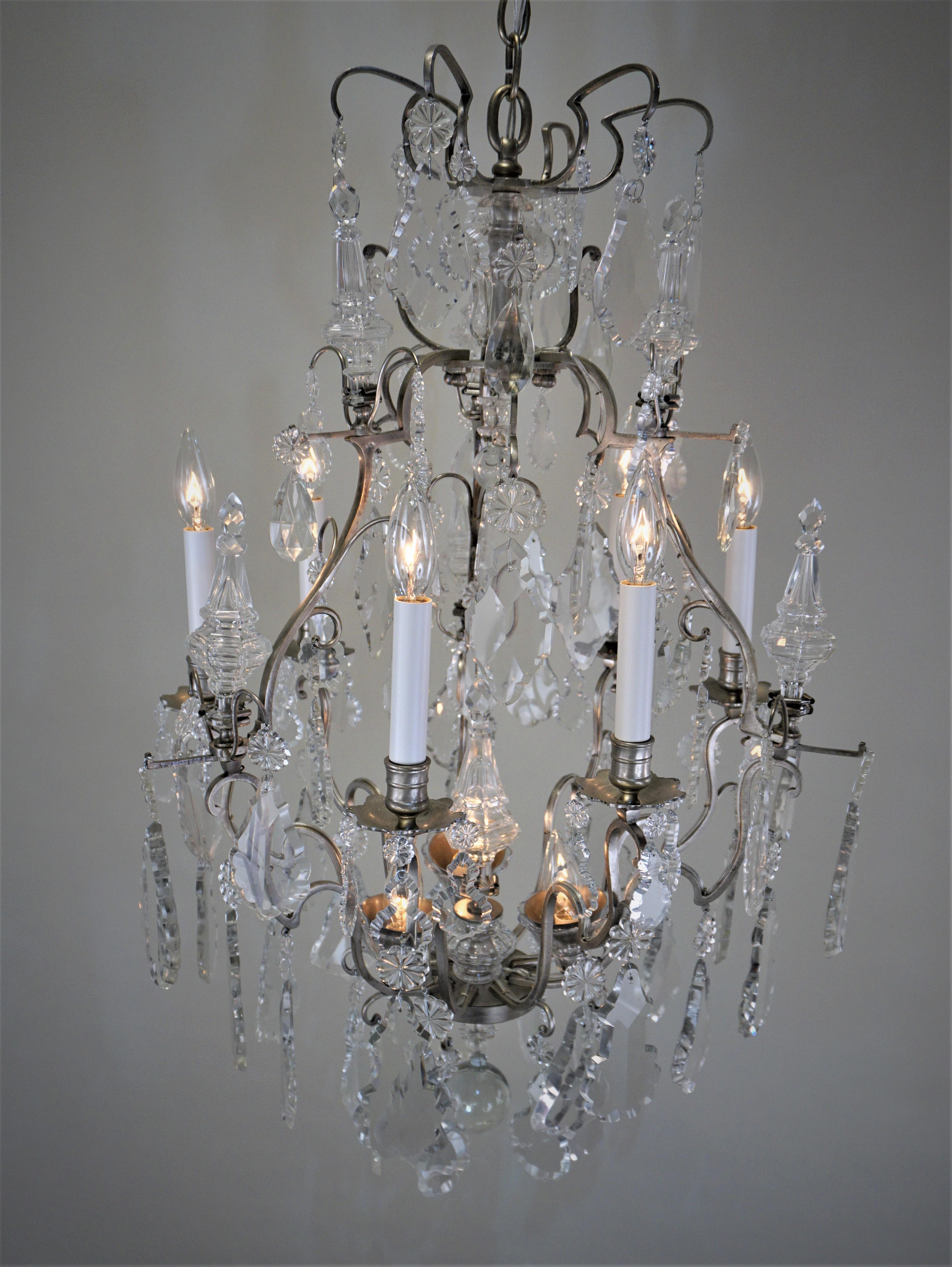 Antique French 1920s Crystal and Silver Chandelier For Sale 2