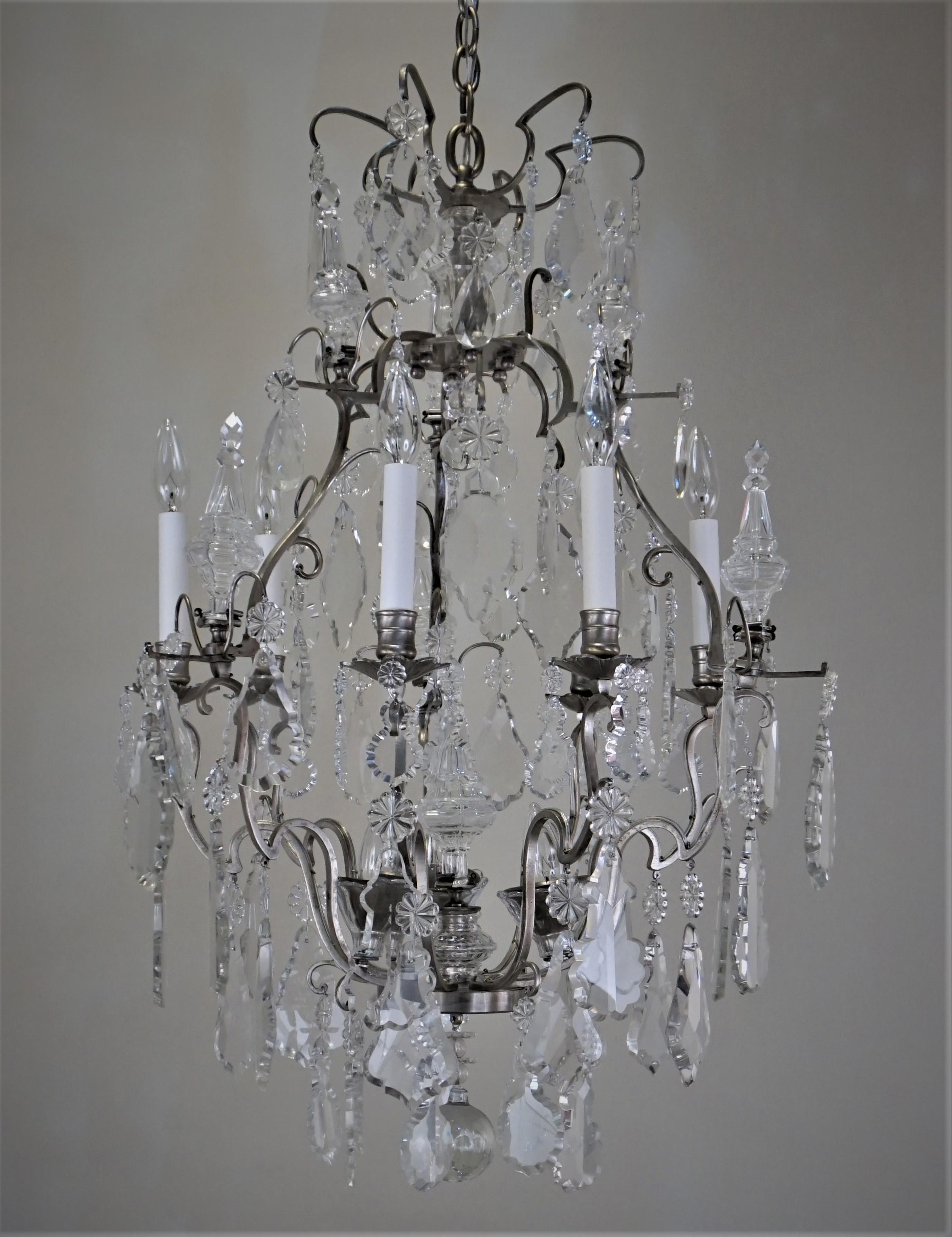 Antique French 1920s Crystal and Silver Chandelier For Sale 3